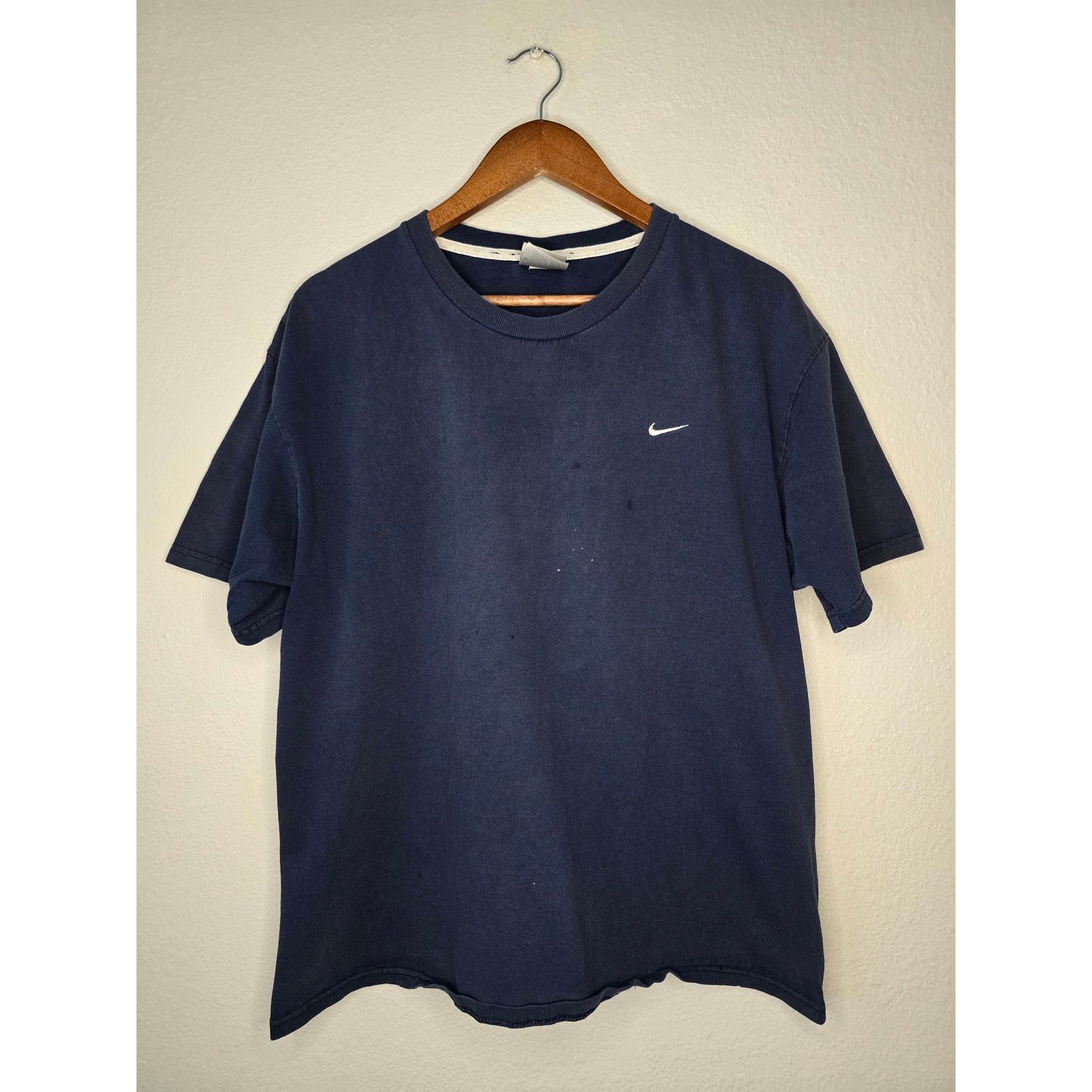 Nike × Vintage Vintage Nike Shirt Y2K Distressed Mini Swoosh Blue Large Tee Size US L / EU 52-54 / 3 - 1 Thumbnail