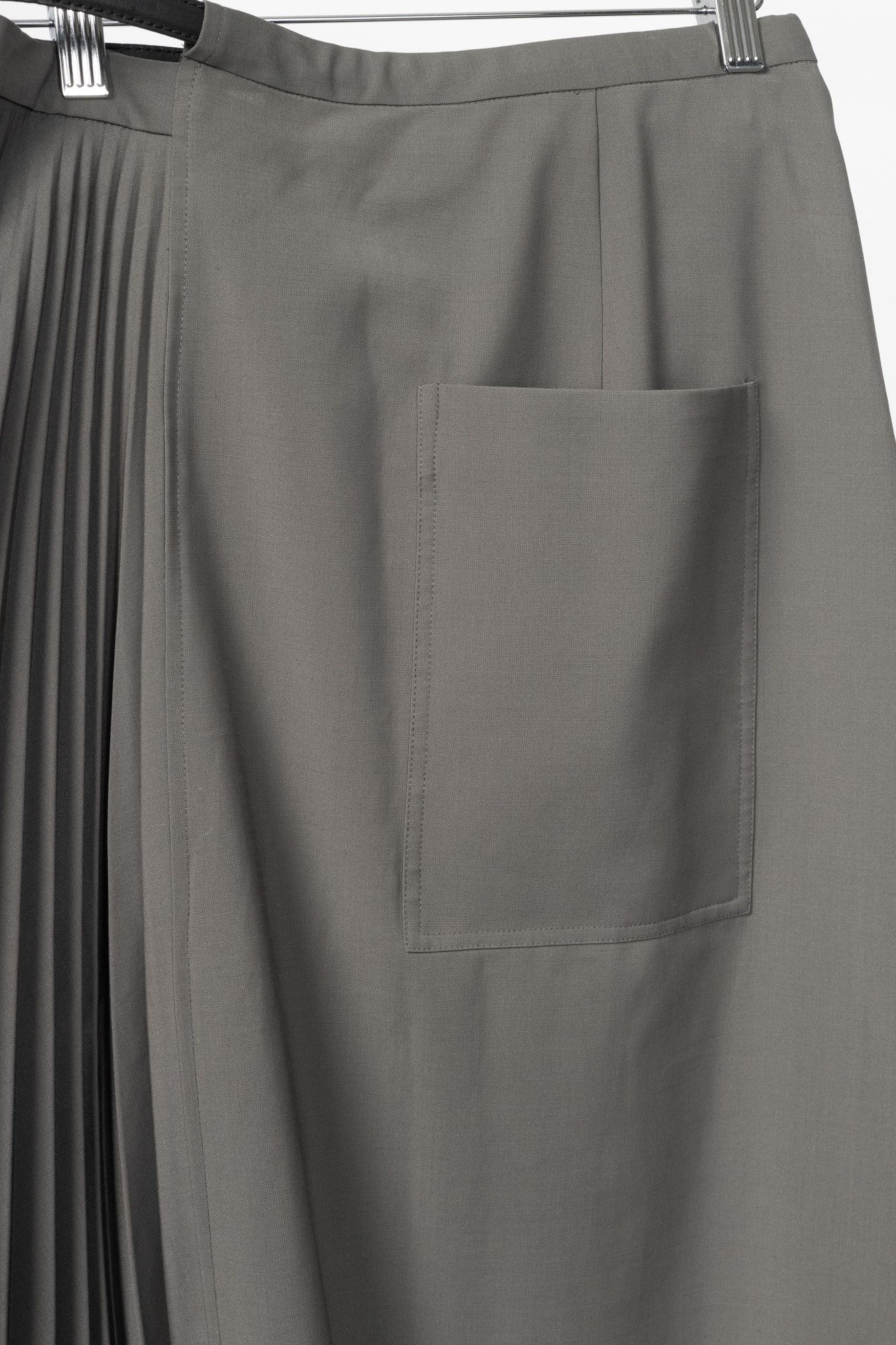 Tibi Tibi Dark Stone Tropical Wool Pleated Leather Wrap Skirt Size 25" / US 0 / IT 36 - 6 Thumbnail