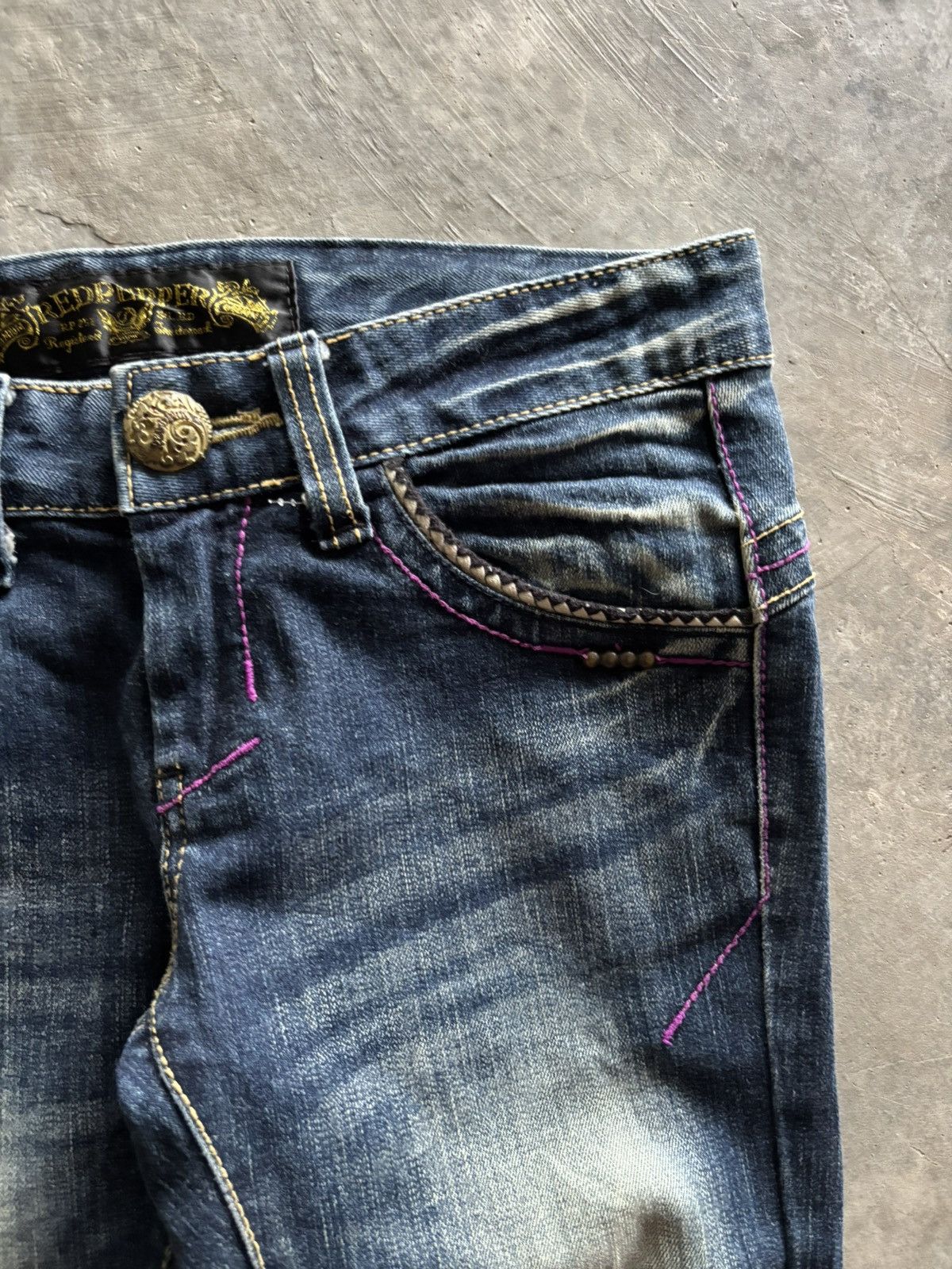 If Six Was Nine RED PEPPER FLARE JAPANESE DENIM LEOPARD FUR BACKPOCKET Size 27" / US 4 / IT 40 - 11 Thumbnail