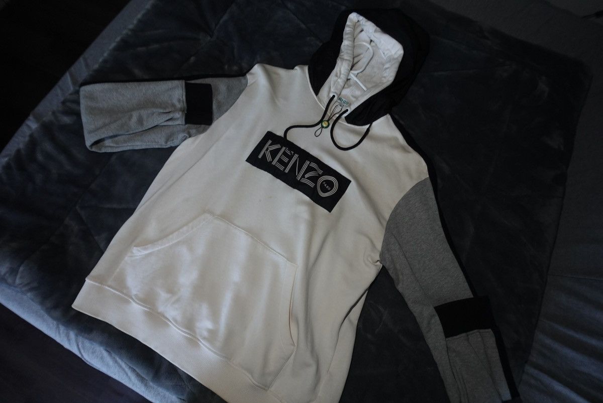 image of Kenzo Color Block Doubled Hoodie in White, Men's (Size Medium)