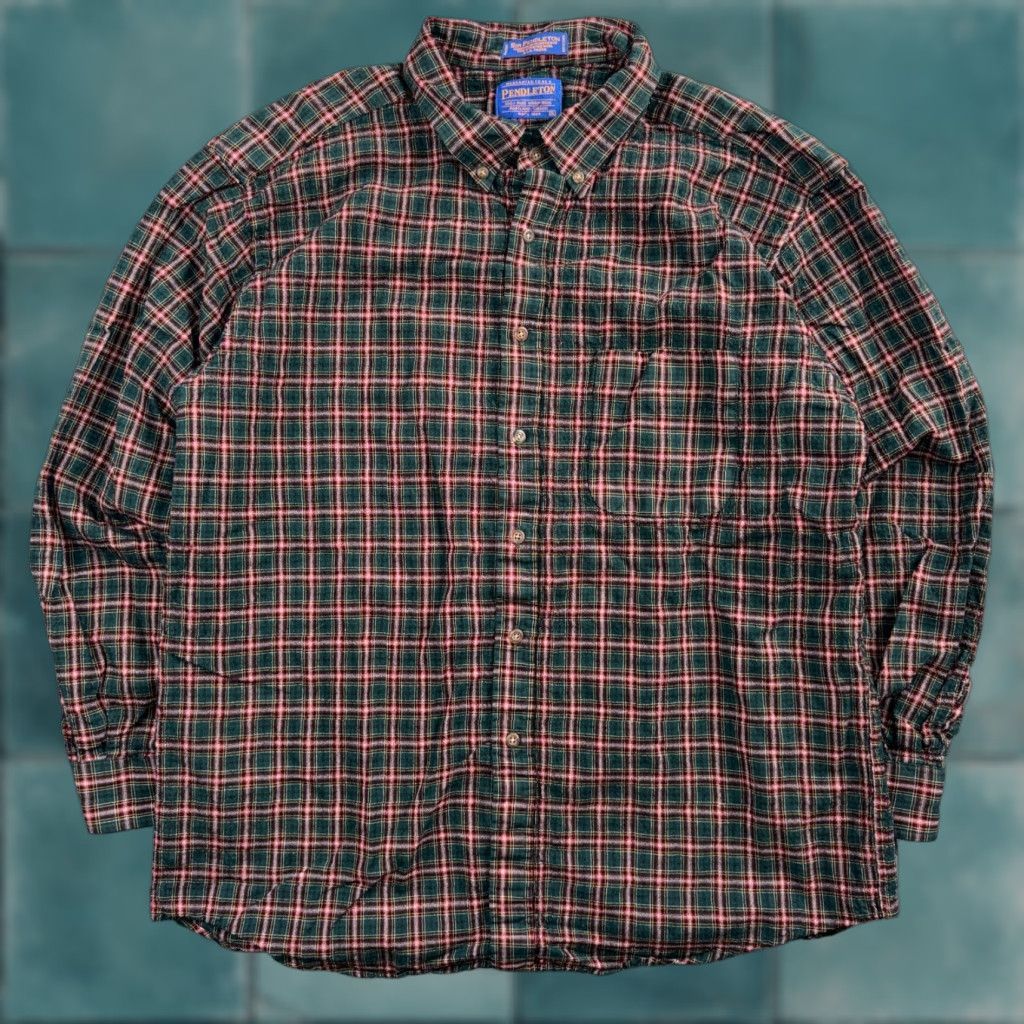 Pendleton VINTAGE Pendleton Shirt Mens XL VTG Green Red Plaid 100% Wool USA Fabrics VTG Size US XL / EU 56 / 4 - 1 Thumbnail