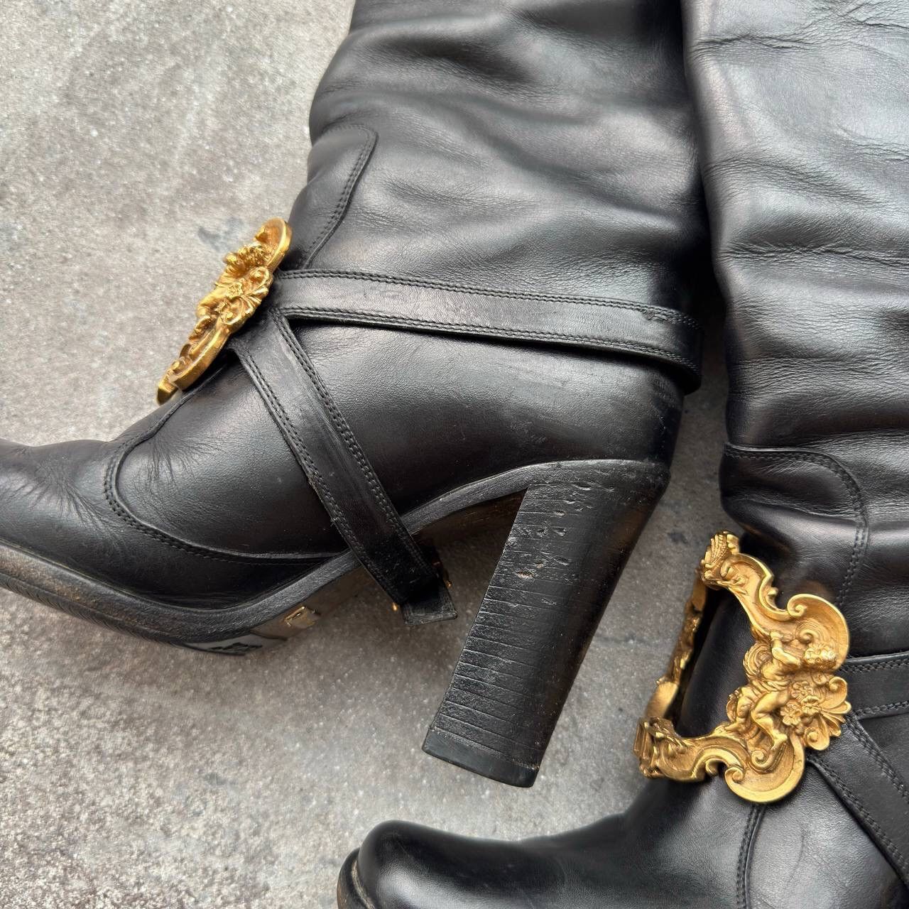 Dolce & Gabbana Dolce & Gabbana Black Leather Knee Boots Size US 6 / IT 36 - 14 Thumbnail