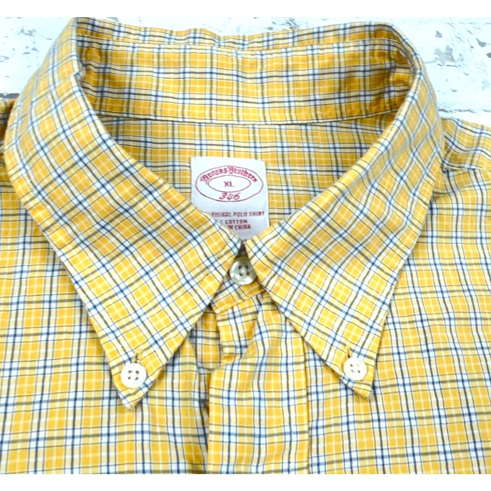 Brooks Brothers Brooks Brothers Shirt Men XL Yellow Blue Plaid Button-Up Casual Dress 346 Poplin Size 46R - 3 Thumbnail
