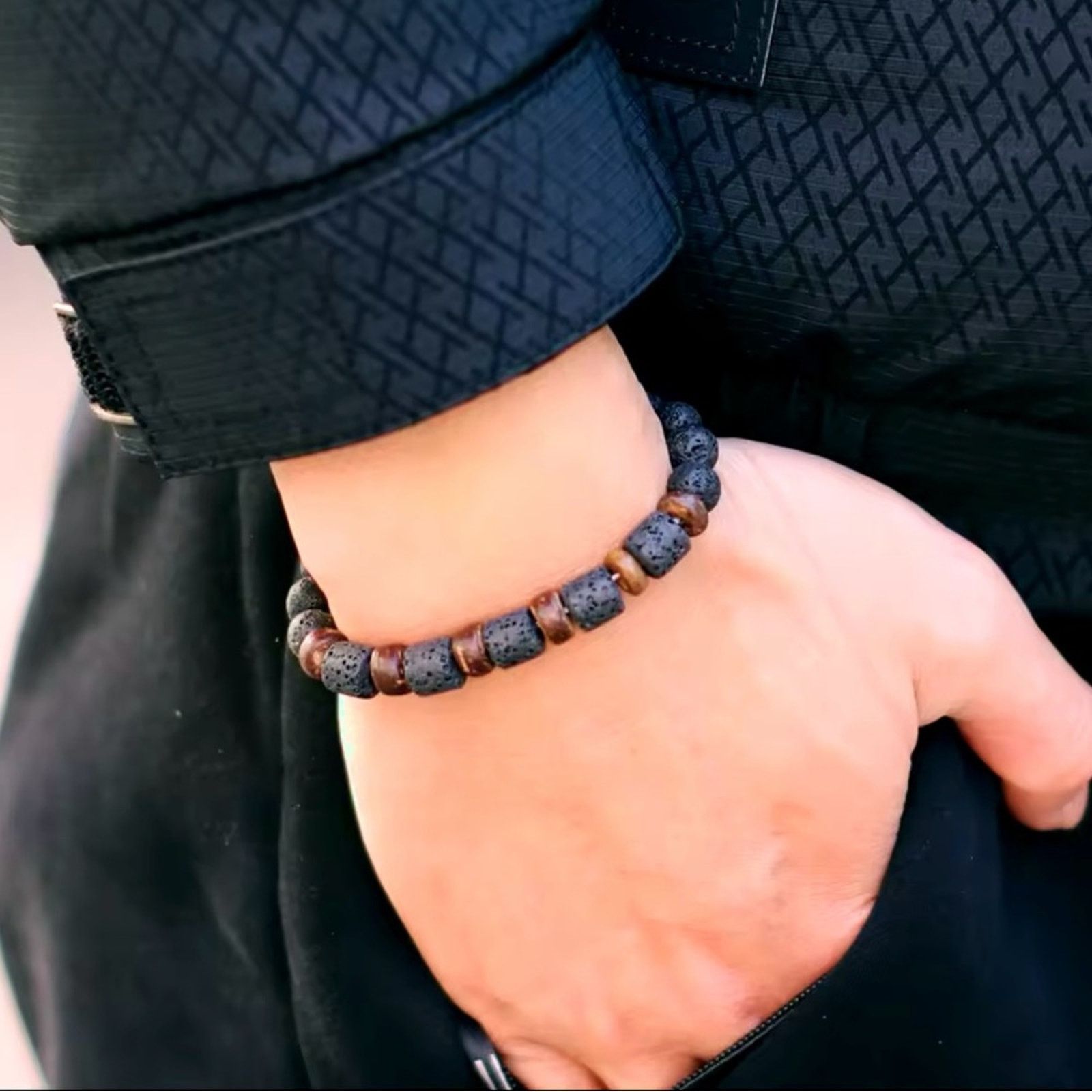 Other Mens Wood Bracelet Natural Volcanic Beads Size ONE SIZE - 1 Thumbnail