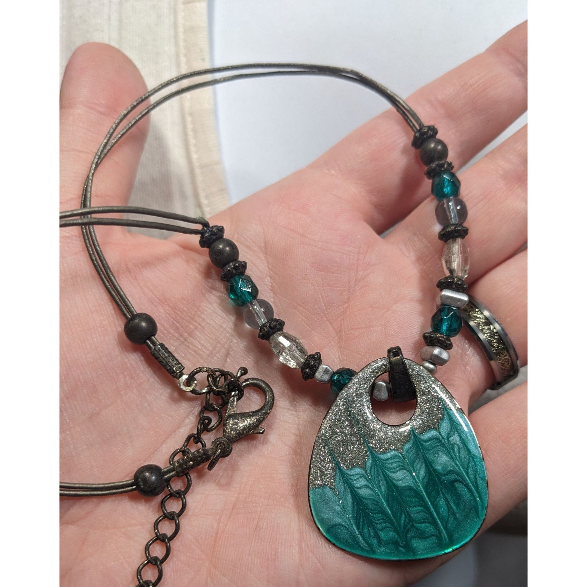 Other Blue And Silver Tone Glitter Enamel Beaded Pendant Necklace Size ONE SIZE - 5 Thumbnail