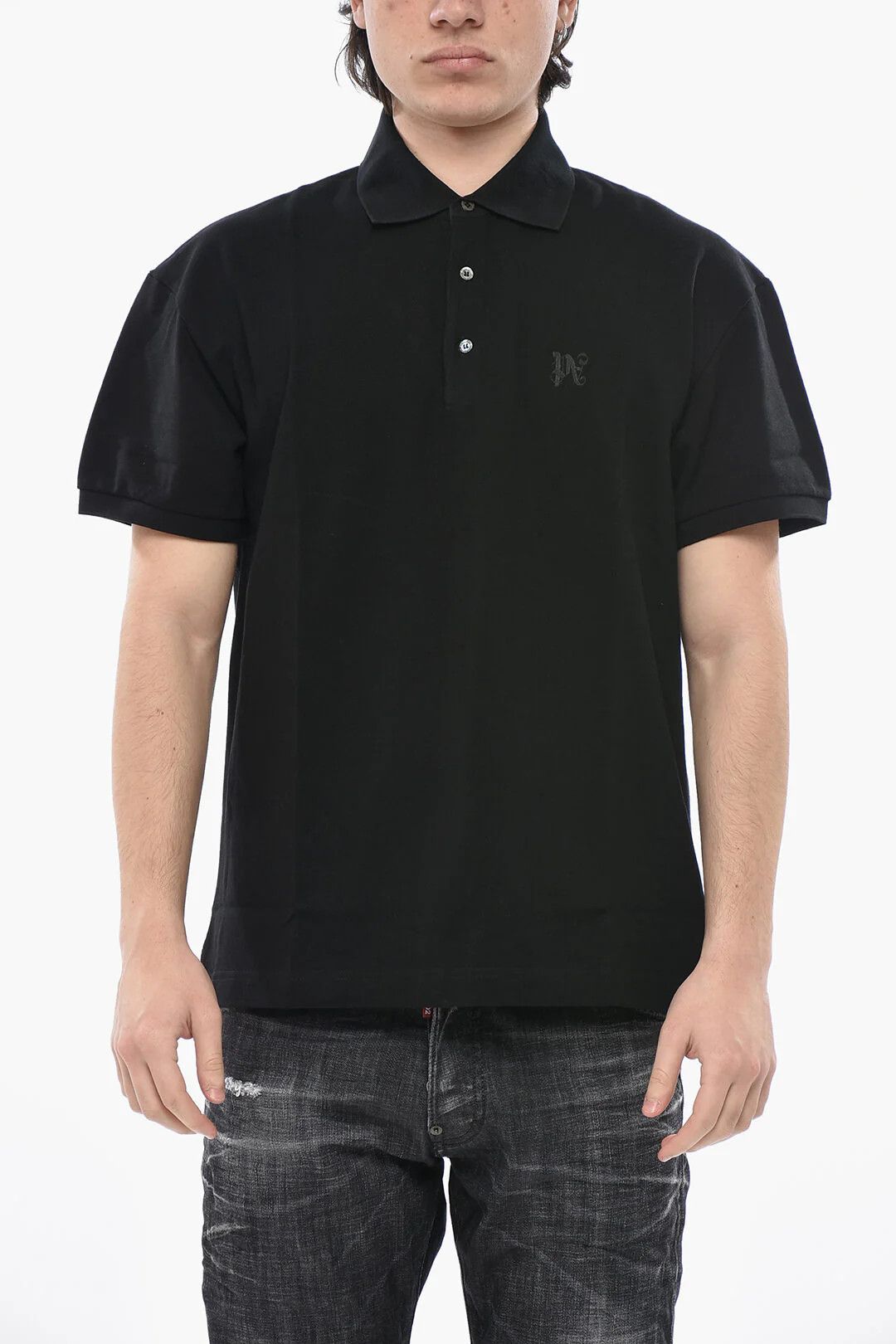 Palm Angels og1mm0226 Cotton Piqué Polo Shirt in Black Size US S / EU 44-46 / 1 - 1 Thumbnail