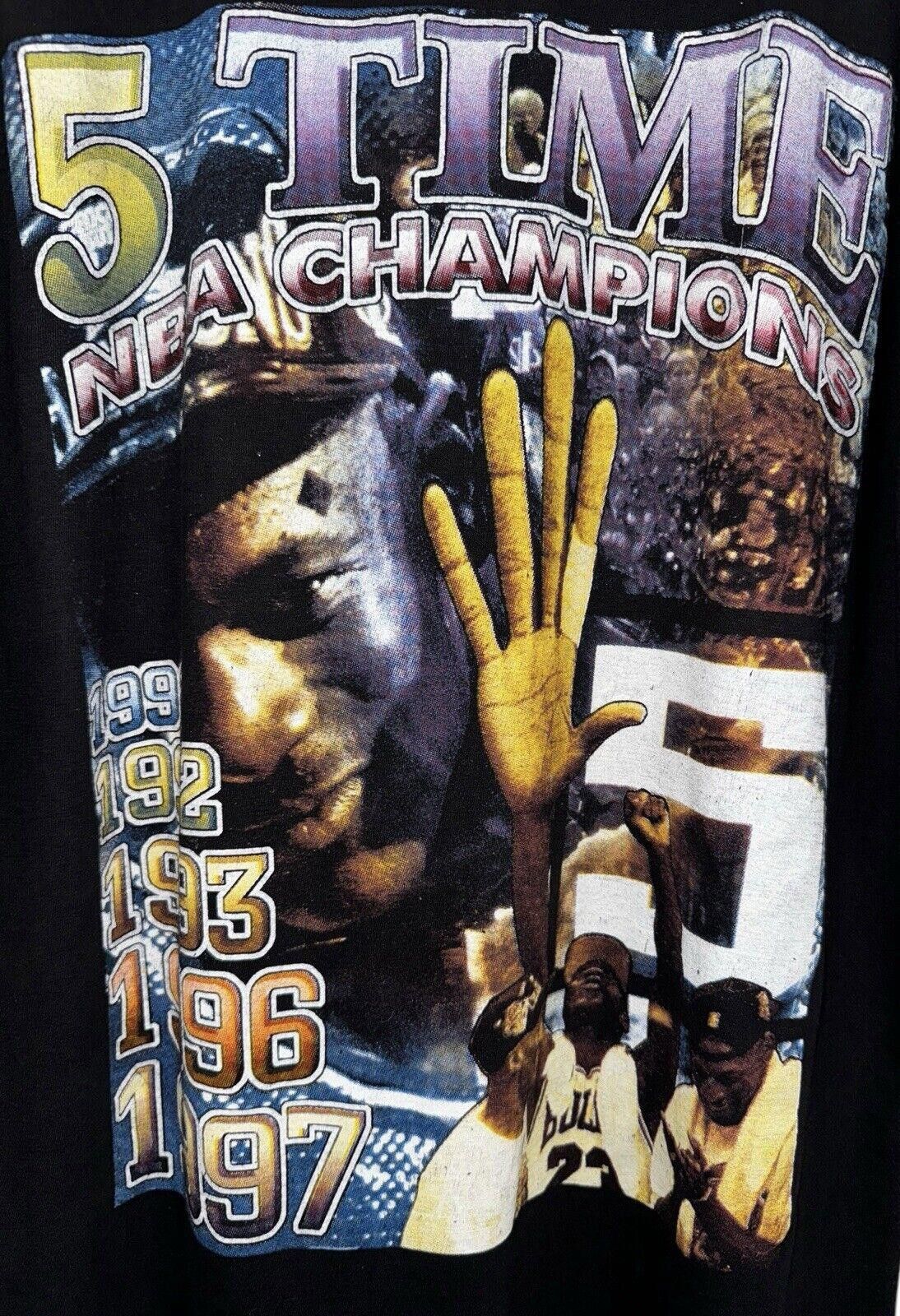 Designer Vintage 90s Jordan Bulls 5 Time Champion Rap Tee XL Size US XL / EU 56 / 4 - 3 Thumbnail