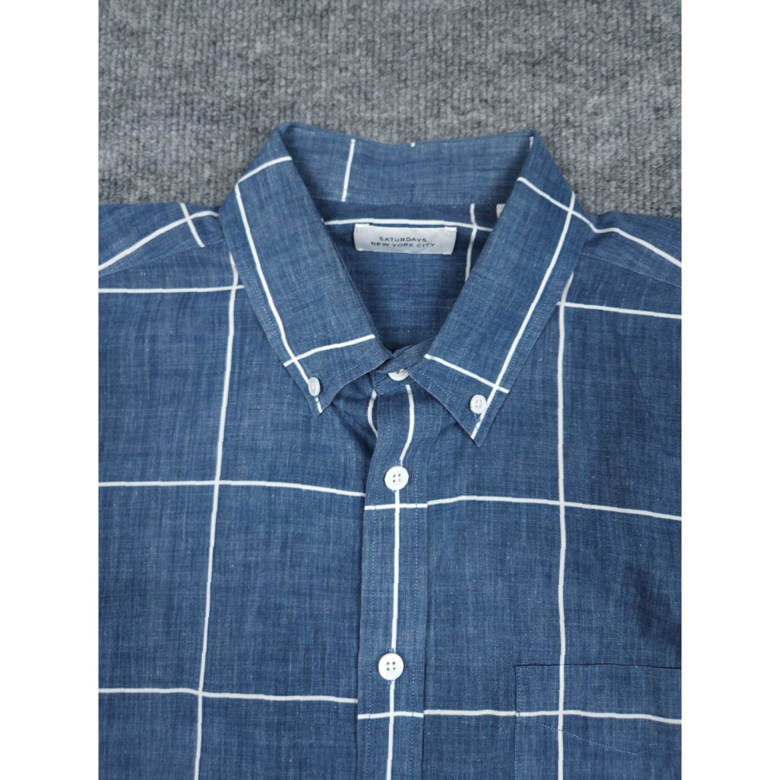 Saturdays NYC Saturdays NYC Shirt Men's Large Blue Plaid Short Sleeve Button-Up Oxford Button-Down Collar Oxford Shirt Casual Size US L / EU 52-54 / 3 - 2 Thumbnail