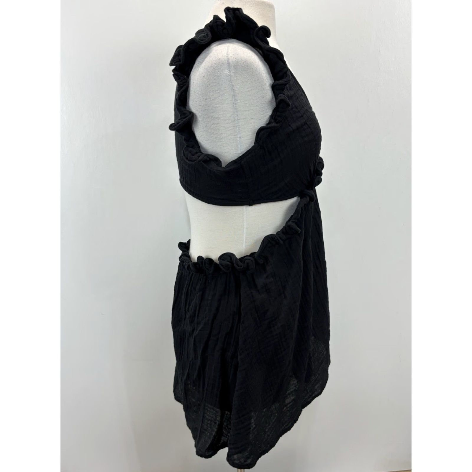 Anthropologie Anthropologie Mini Dress XS Black Gauze Flutter Straps Cutouts Casual Womens Size XS / US 0-2 / IT 36-38 - 4 Thumbnail