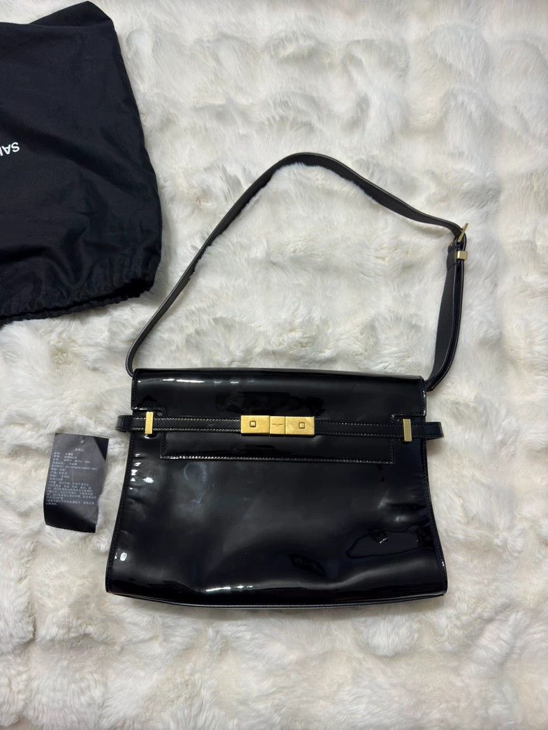 Yves Saint Laurent saint laurent Black gold patent Manhattan bag 2501-Nextarro Size ONE SIZE - 2 Thumbnail
