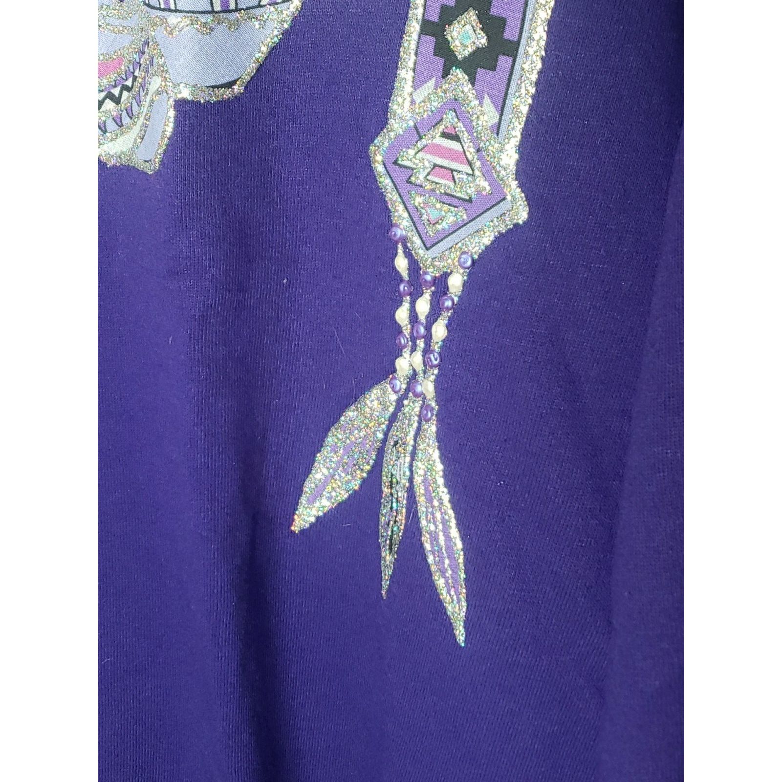 Jerzees Vtg 80s Native American Feathers Sparkle Southwestern MEDIUM Size US M / EU 48-50 / 2 - 3 Thumbnail