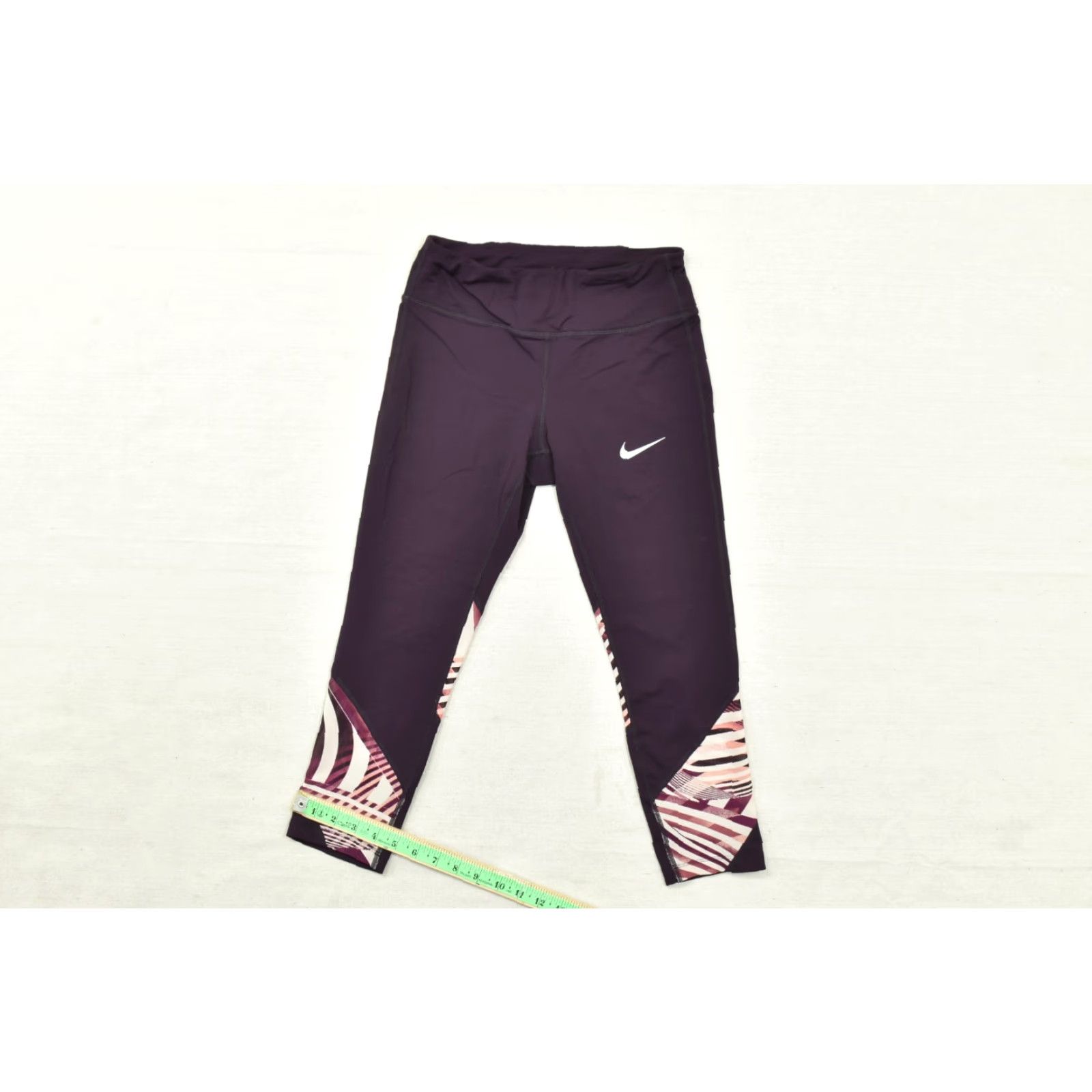 Nike Nike Dri-FIT Women's Small Purple Geometric Crop Running Leggings Athletic Tight Size 28" / US 6 / IT 42 - 5 Thumbnail
