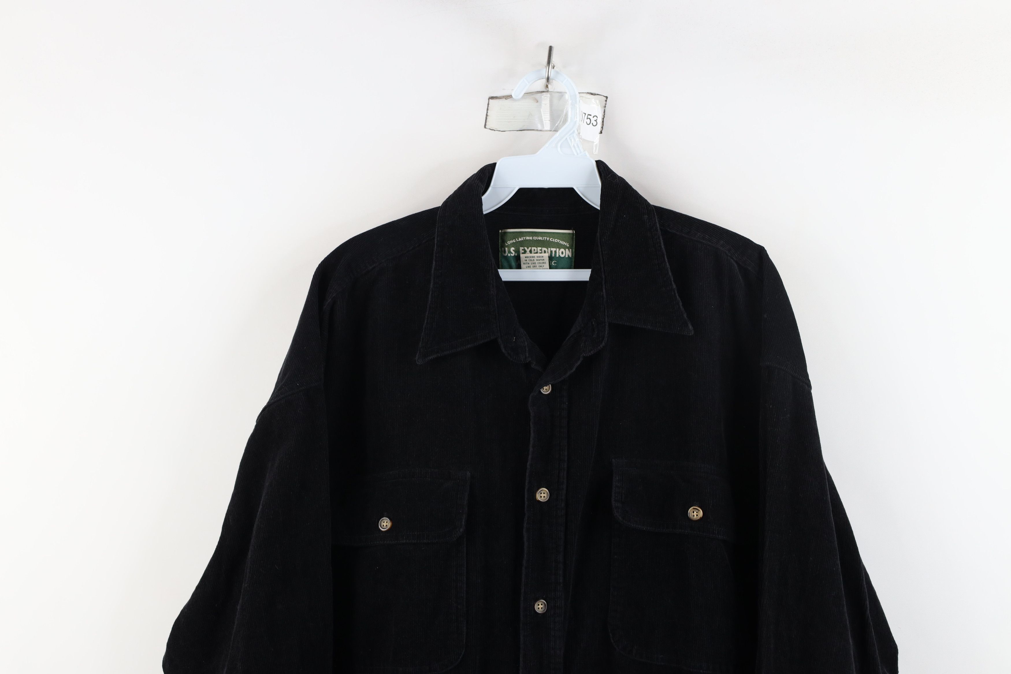 Vintage Vintage 90s Streetwear Corduroy Collared Button Shirt Black Size US L / EU 52-54 / 3 - 2 Thumbnail