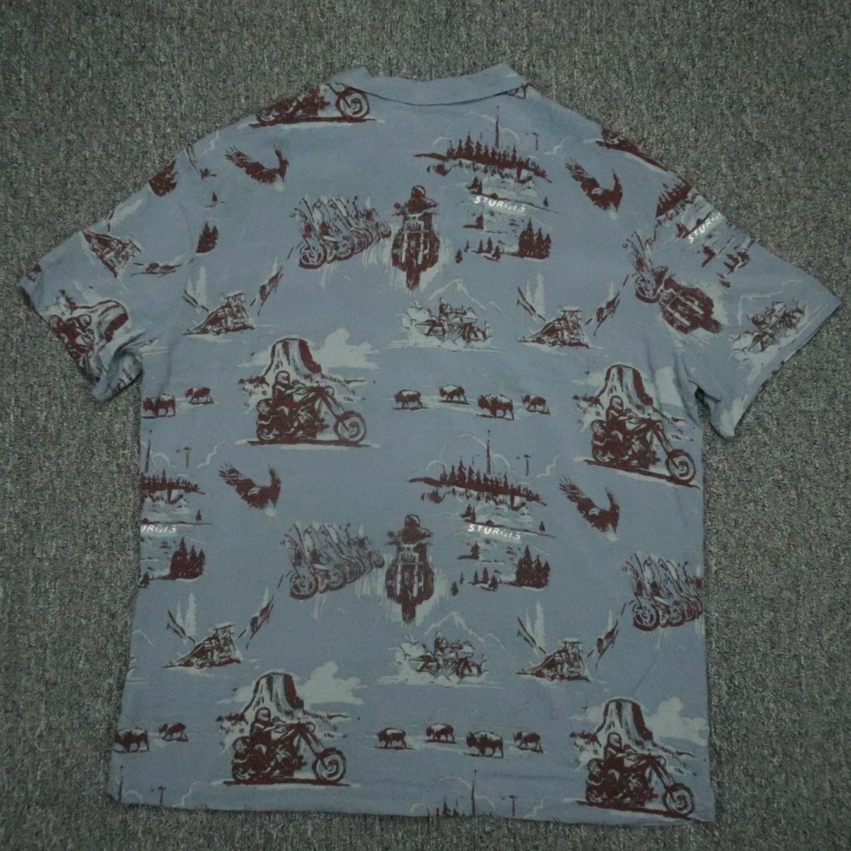 Harley Davidson VINTAGE Harley-Davidson Shirt Men XL Blue Short Sleeve Button-Up Collared 50 in Rayon 70s 80s Sturgis Motorcycle Mens Size US XL / EU 56 / 4 - 6 Thumbnail
