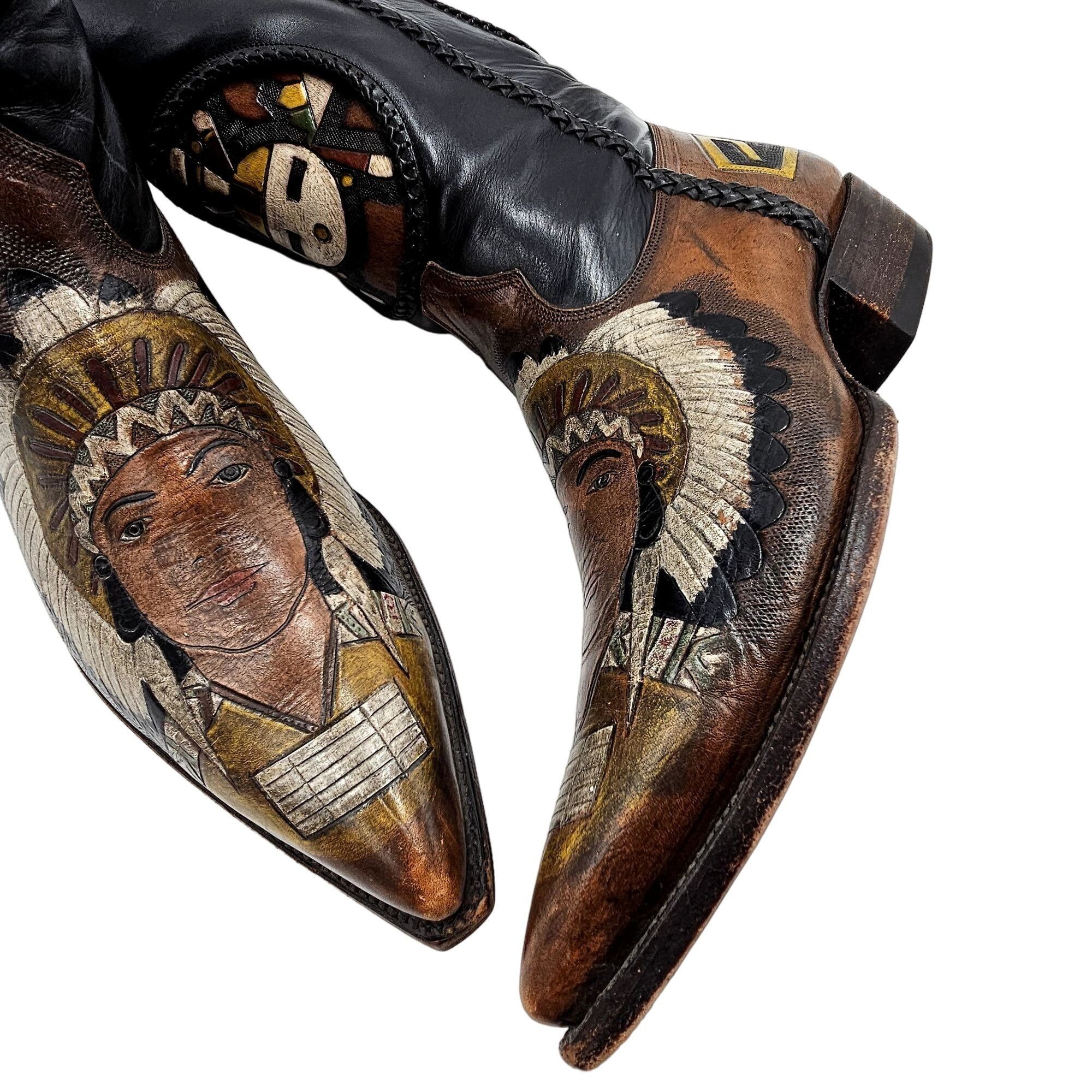 Other Custom 9D Hand Tooled/ Painted Native American Chief boots Size US 9 / EU 42 - 18 Thumbnail