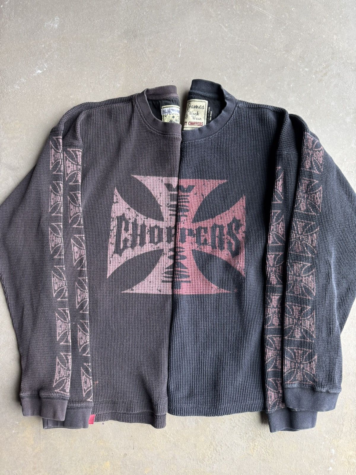 Vintage West Coast Choppers Faded Thermal Pink Cross Longsleeve Size US L / EU 52-54 / 3 - 3 Thumbnail