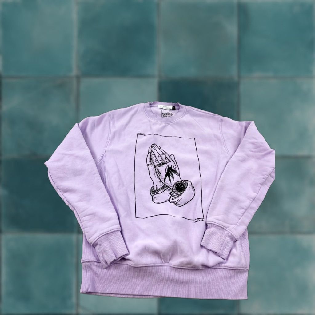 Vintage Collect The Label Sweatshirt Adult Medium Purple Graphic Print Pullover Crew Neck Cotton Fleece Mens Size US M / EU 48-50 / 2 - 1 Thumbnail