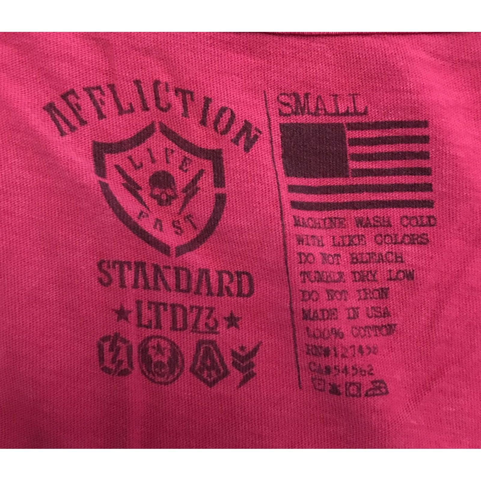 Affliction Affliction Shirt Juniors S SMALL pink V-Neck Graphic Short Sleeve Pullover 100% Cotton Women Ladies Womens Size S / US 4 / IT 40 - 3 Thumbnail
