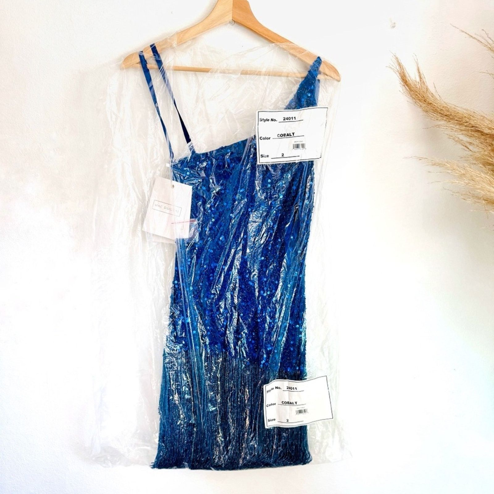Nordstrom NEW MAC DUGGAL Blue Sequin Fringe Shoulder $698 Mini Dress Size XS / US 0-2 / IT 36-38 - 10 Thumbnail