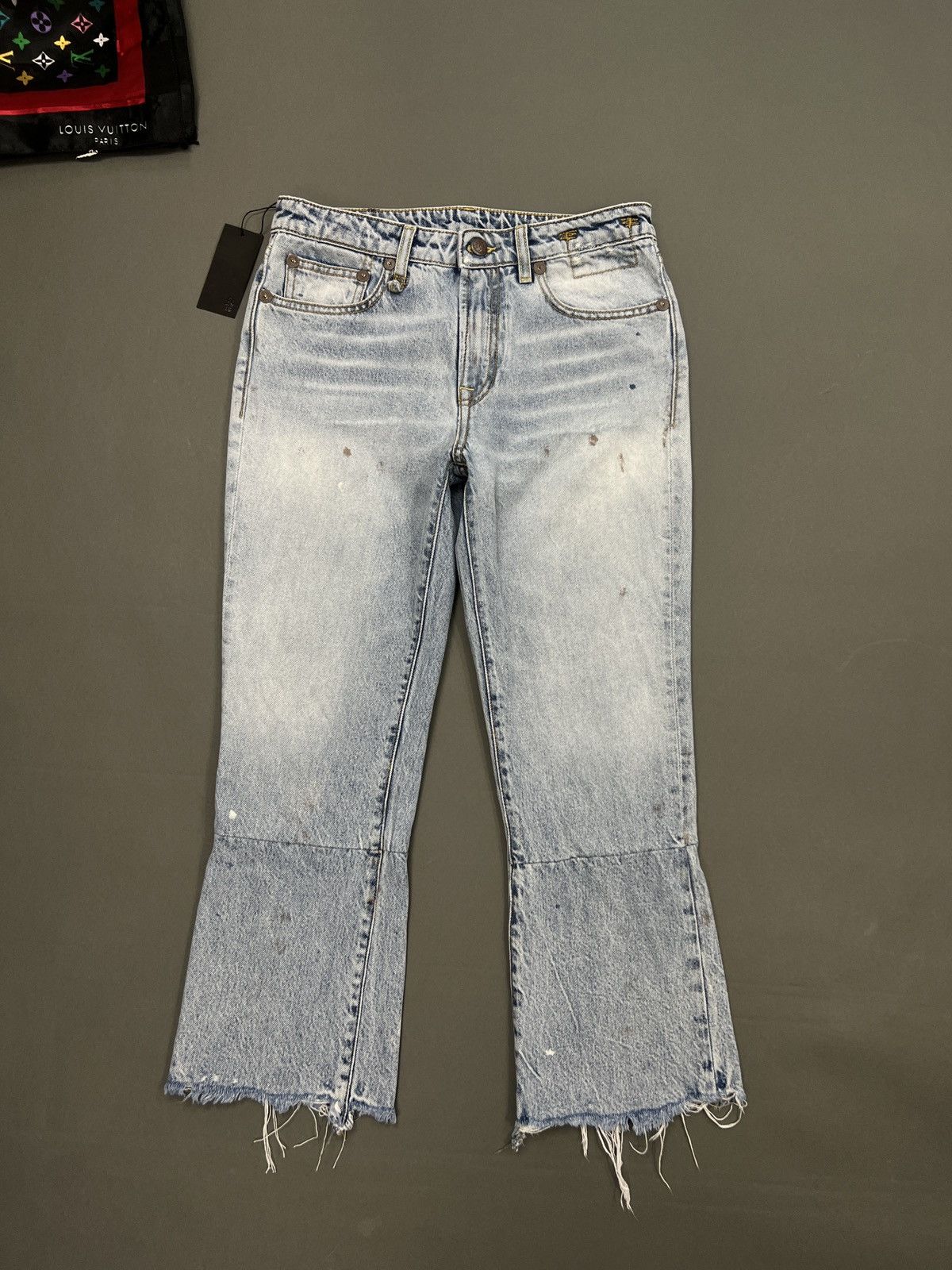 image of Grail R13 Jeans Painters Flare Denim Made In Italy in Faded Blue, Women's (Size 26)
