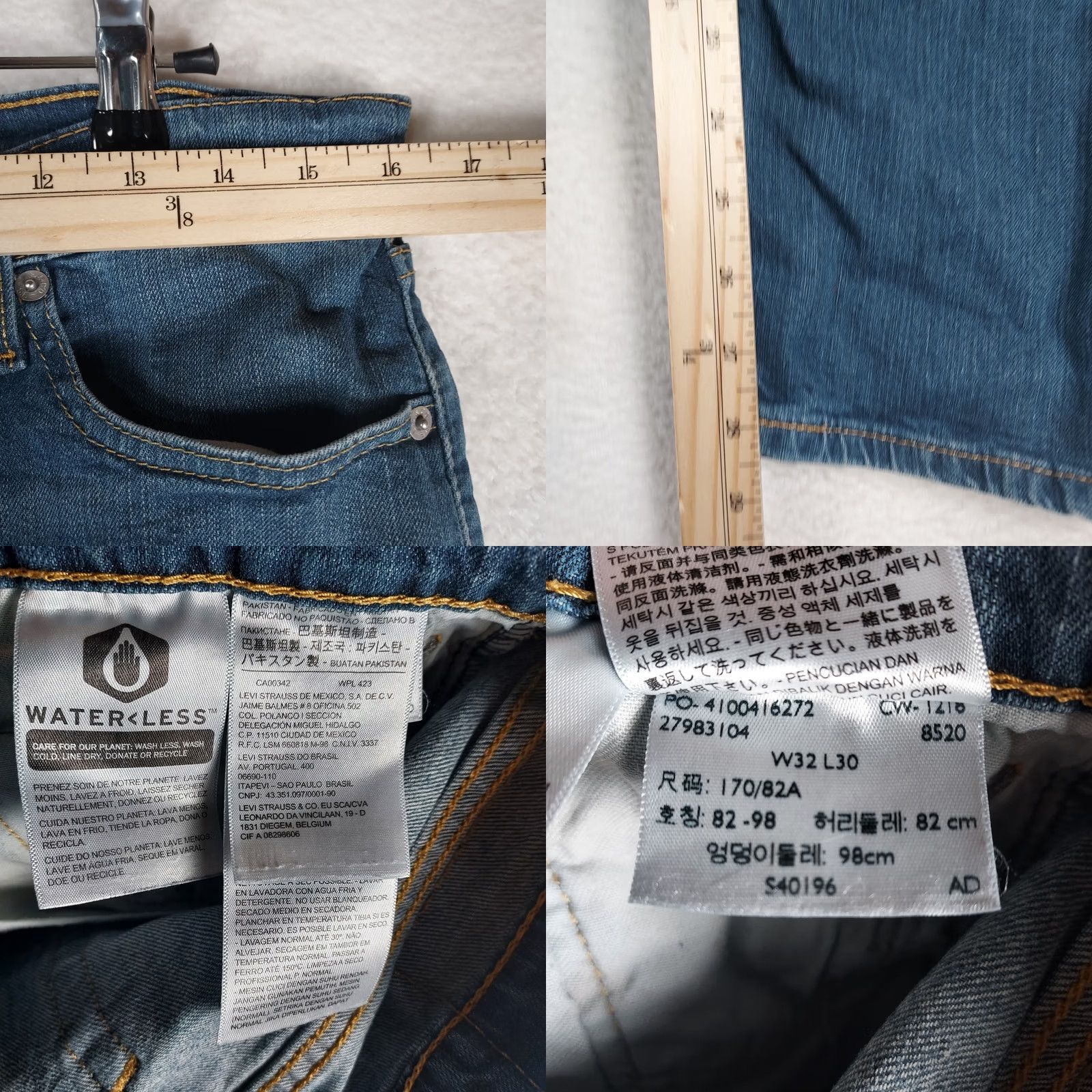 Levi's Levi’s 513 Jeans Mens 32x30 Medium Wash Slim Straight Blue Logo 5-Pocket Denim Cotton Regular Rise Mens Jeans Size US 32 / EU 48 - 8 Thumbnail