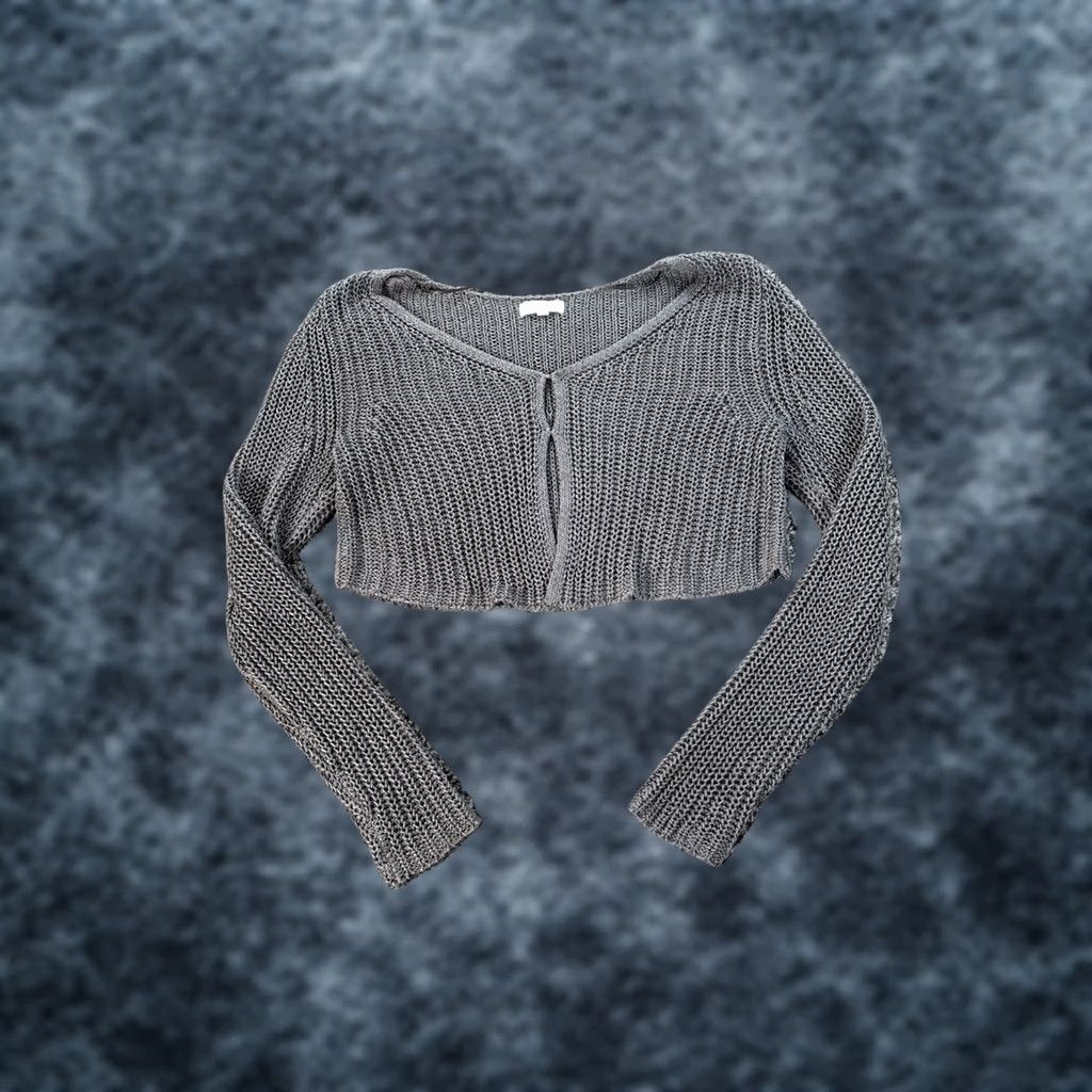 Vintage La Hearts Cardigan Sweater Womens XL Gray Open-Knit Crochet Boat Neck Drape Y2K Long Sleeve Cable Knit Vintage? Size XL / US 12-14 / IT 48-50 - 1 Thumbnail