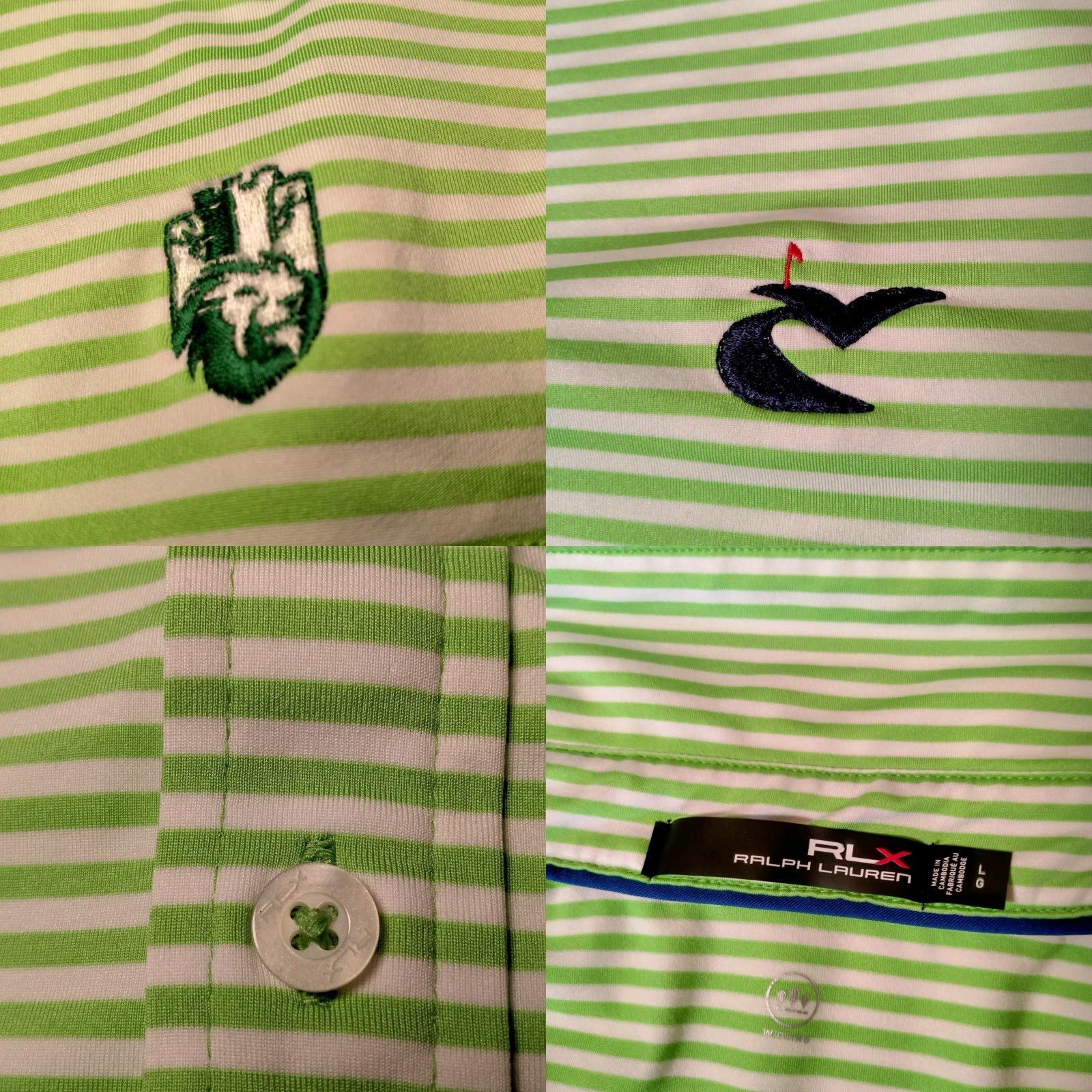 RLX Ralph Lauren RLX Ralph Lauren Polo Shirt Men Large Green White Stripe Caves Valley Golf Club Embroidered Size US L / EU 52-54 / 3 - 8 Thumbnail