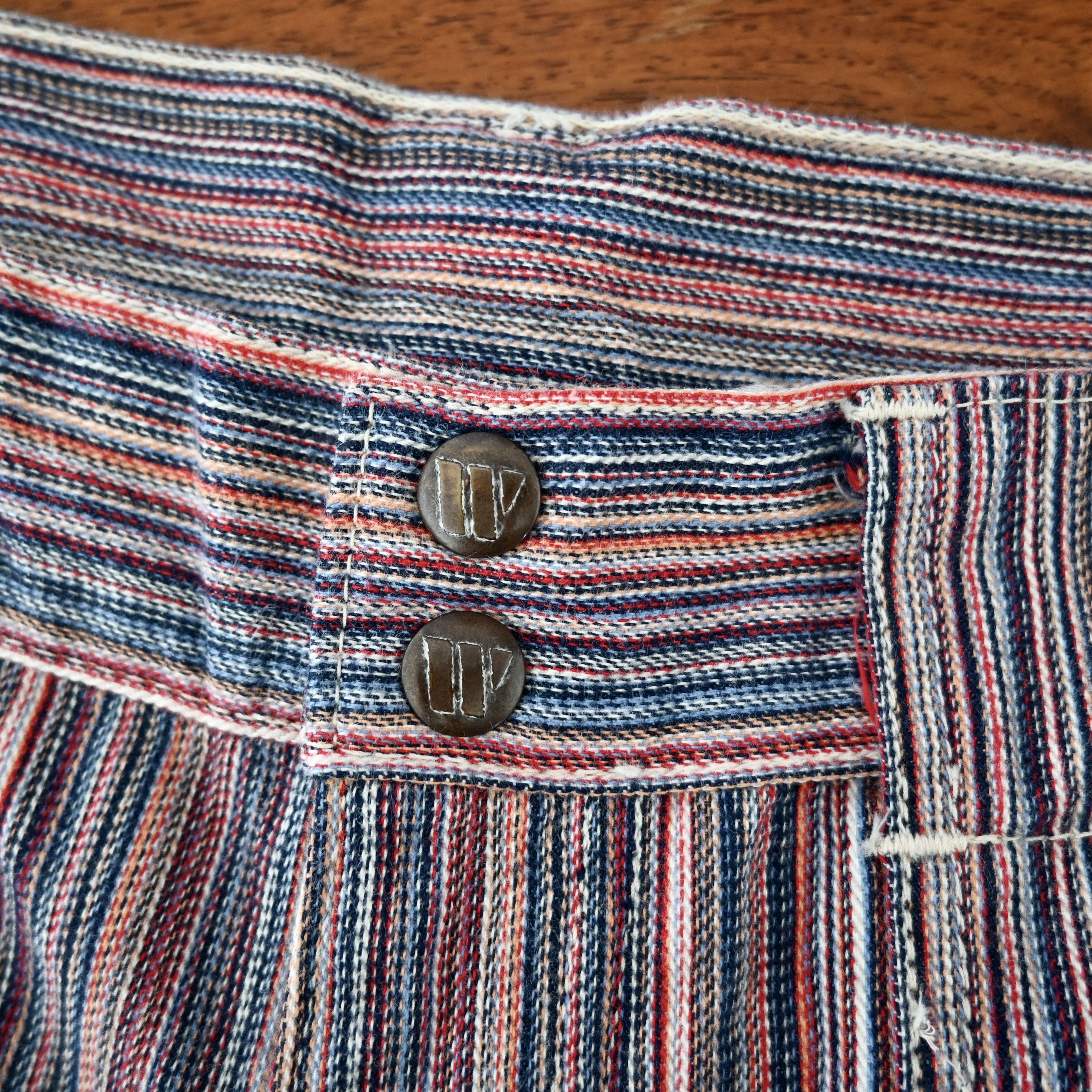 Warehouse & Co. DUBBLE WORKS 1970s Lee inspired striped cotton bush jeans Size US 31 - 11 Thumbnail
