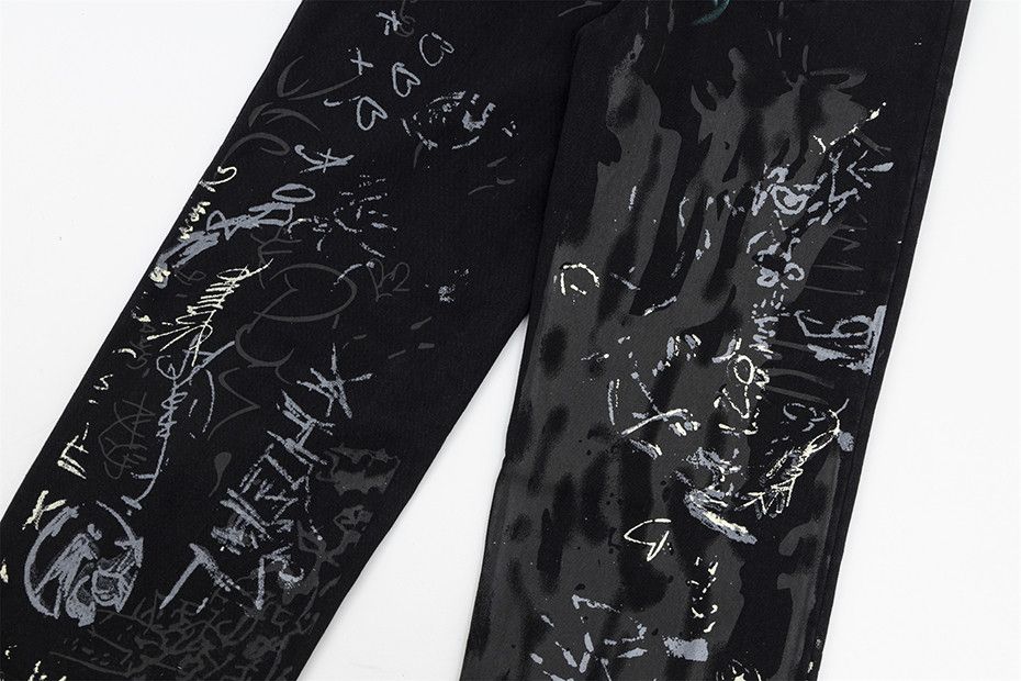 Japanese Brand × Jean × Vintage Baggy Jeans Graffiti Letter Black Loose Size US 29 - 7 Thumbnail
