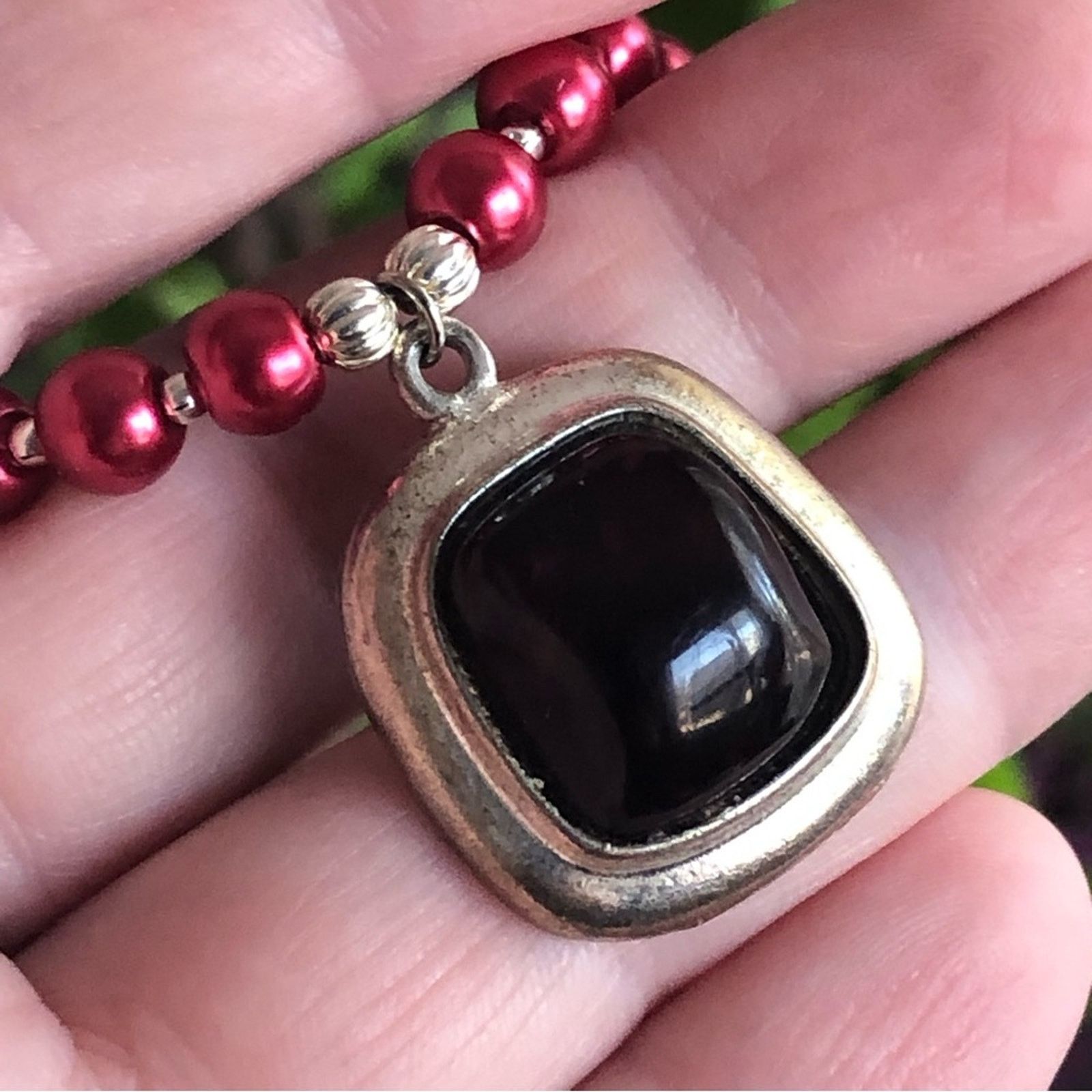 Handmade Handcrafted repurpose dark vampire blood dome Pearl necklac Size ONE SIZE - 12 Thumbnail
