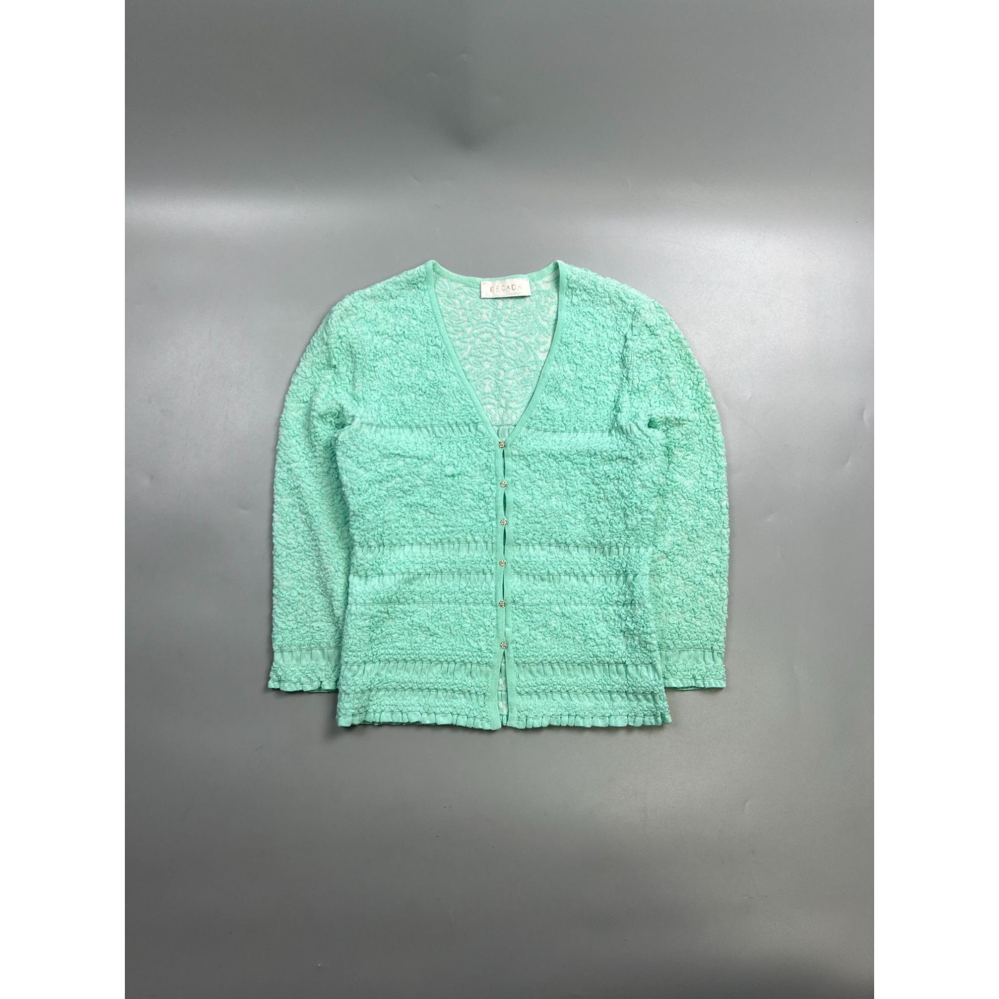 Escada Escada Teal Crochet Cardigan Size IT 36 (Y0806) Size XS / US 0-2 / IT 36-38 - 1 Thumbnail