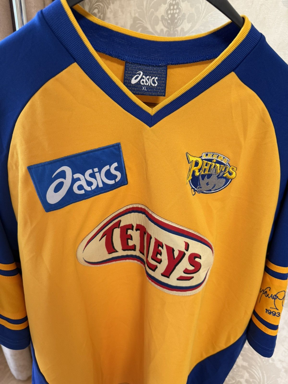 Asics 1991-1992 VINTAGE LEEDS RHINOS AWAY FOOTBALL SHIRT SIZE XL Size US XL / EU 56 / 4 - 2 Thumbnail