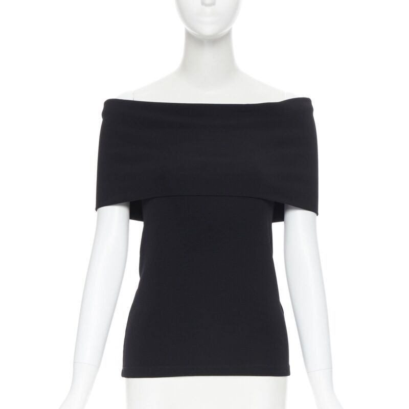 Rosetta Getty ROSETTA GETTY black knitted foldover banded off shoulder stretch top XS Size XS / US 0-2 / IT 36-38 - 1 Thumbnail