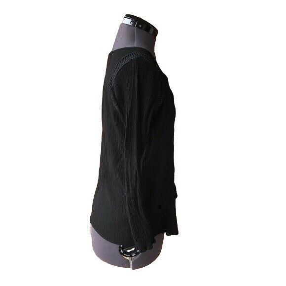 Other Daniel Rainn Long-Sleeve Crinkle Top Black Crochet Keyhole N Size M / US 6-8 / IT 42-44 - 6 Thumbnail