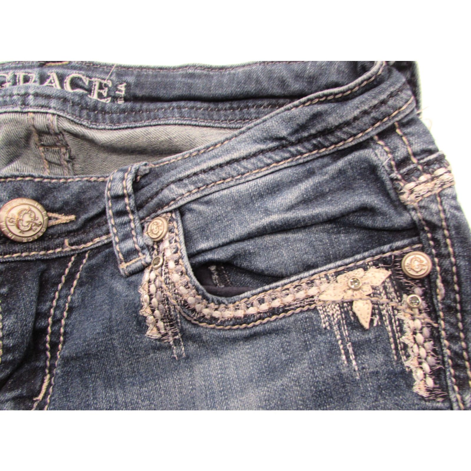 Vintage Grace Womens Jeans Ankle Skinny 27 Size Embroidered Studded 2405 Size 27" / US 4 / IT 40 - 3 Thumbnail