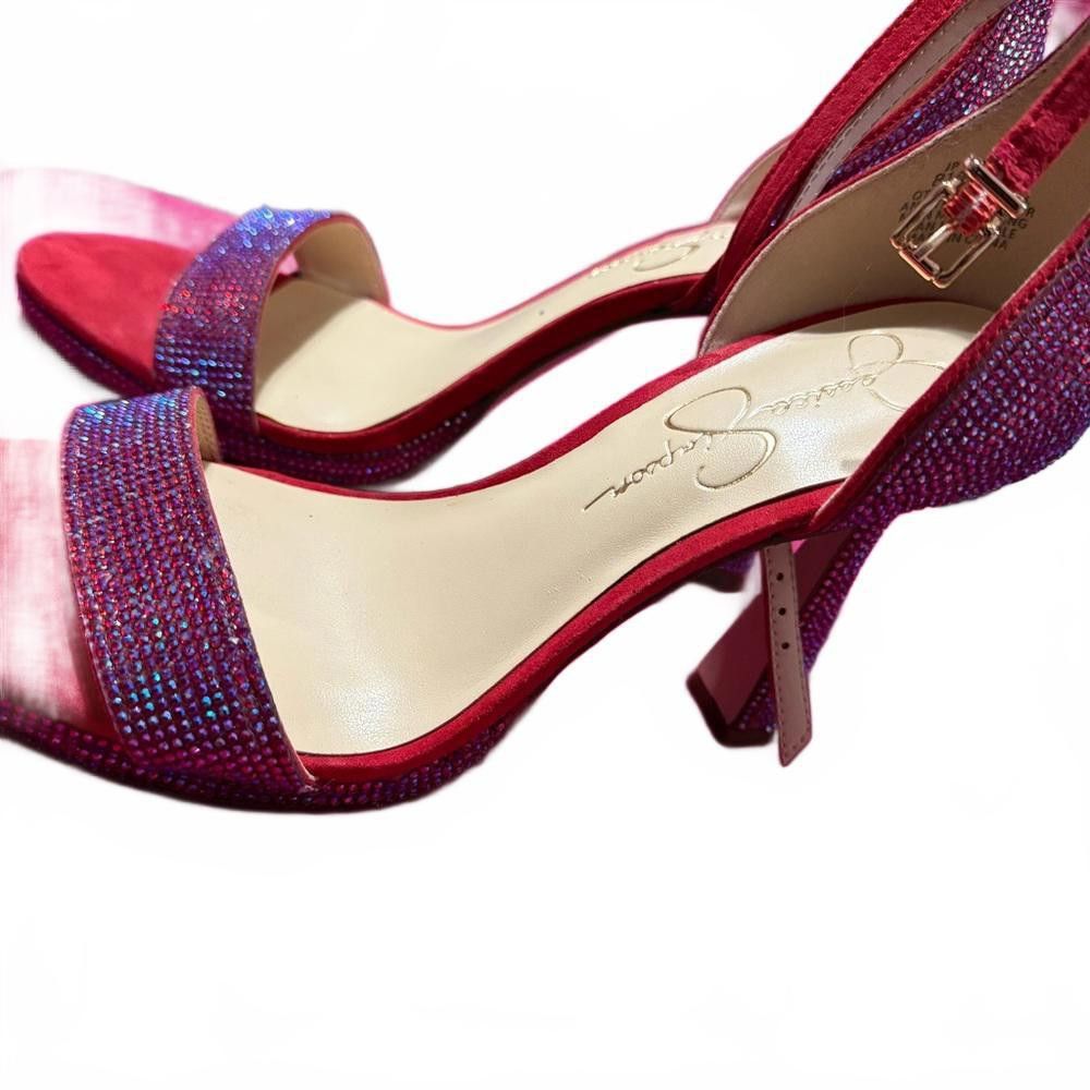 Designer Glamorous Jessica Simpson Red Heels with Rhinestones Size US 8.5 / IT 38.5 - 2 Thumbnail