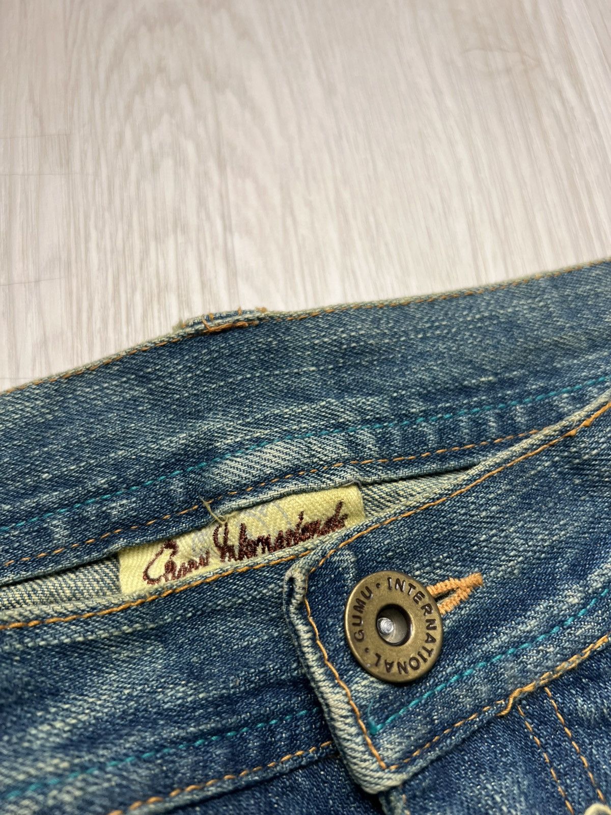 Japanese Brand Gumu Studded Pierced Ring Flare Jeans Size US 35 - 7 Thumbnail