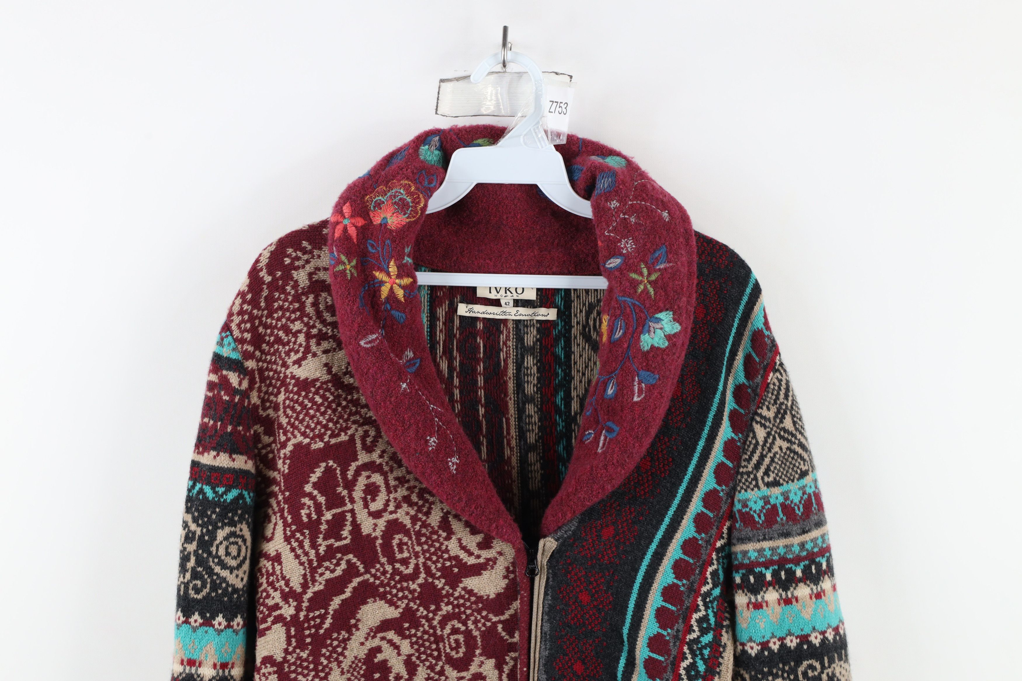 Vintage IVKO Handwritten Emotions Fairy Flower Zip Cardigan Sweater Size M / US 6-8 / IT 42-44 - 2 Thumbnail