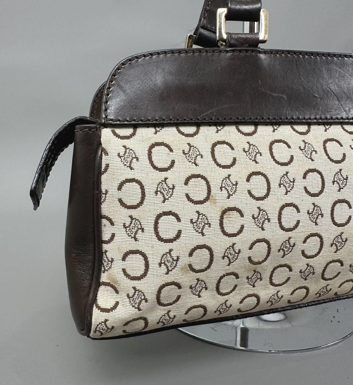 Celine Celine 2001 Macadam C White Canvas - Brown Leather Hand Bag Size ONE SIZE - 4 Thumbnail