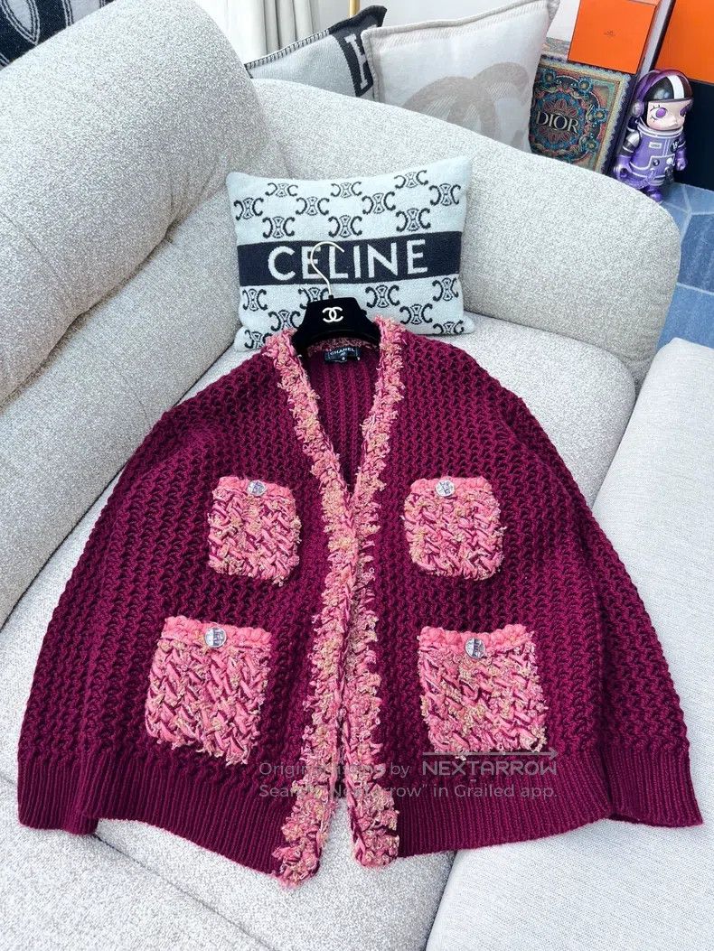 Chanel Chanel 22A Burgundy Pink Knitted Four-Pocket Cardigan coat Size XS / US 0-2 / IT 36-38 - 1 Thumbnail