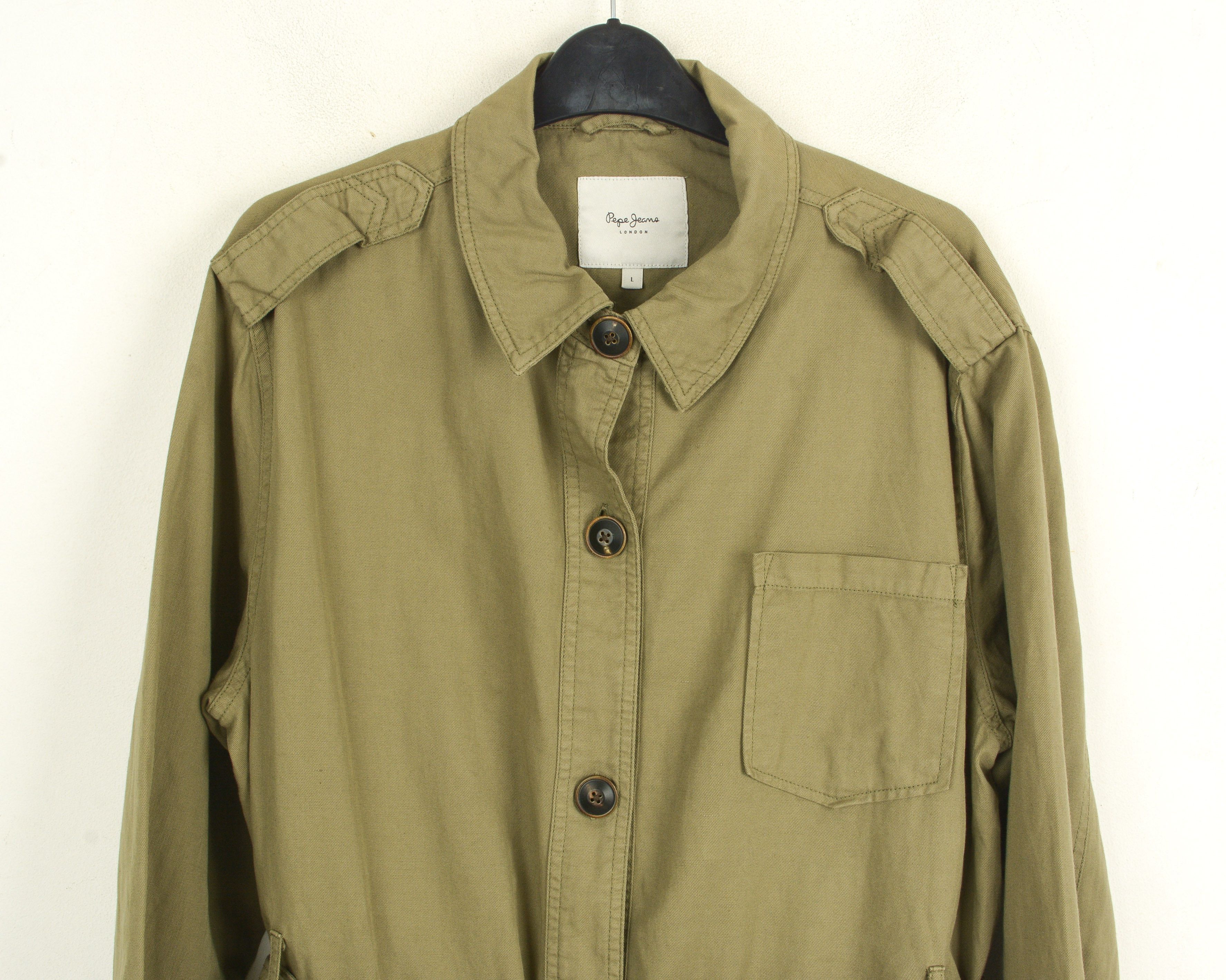 Pepe Jeans Talla Grande Women L Jacket Coat Cotton Khaki Belted Trench Size L / US 10 / IT 46 - 2 Thumbnail