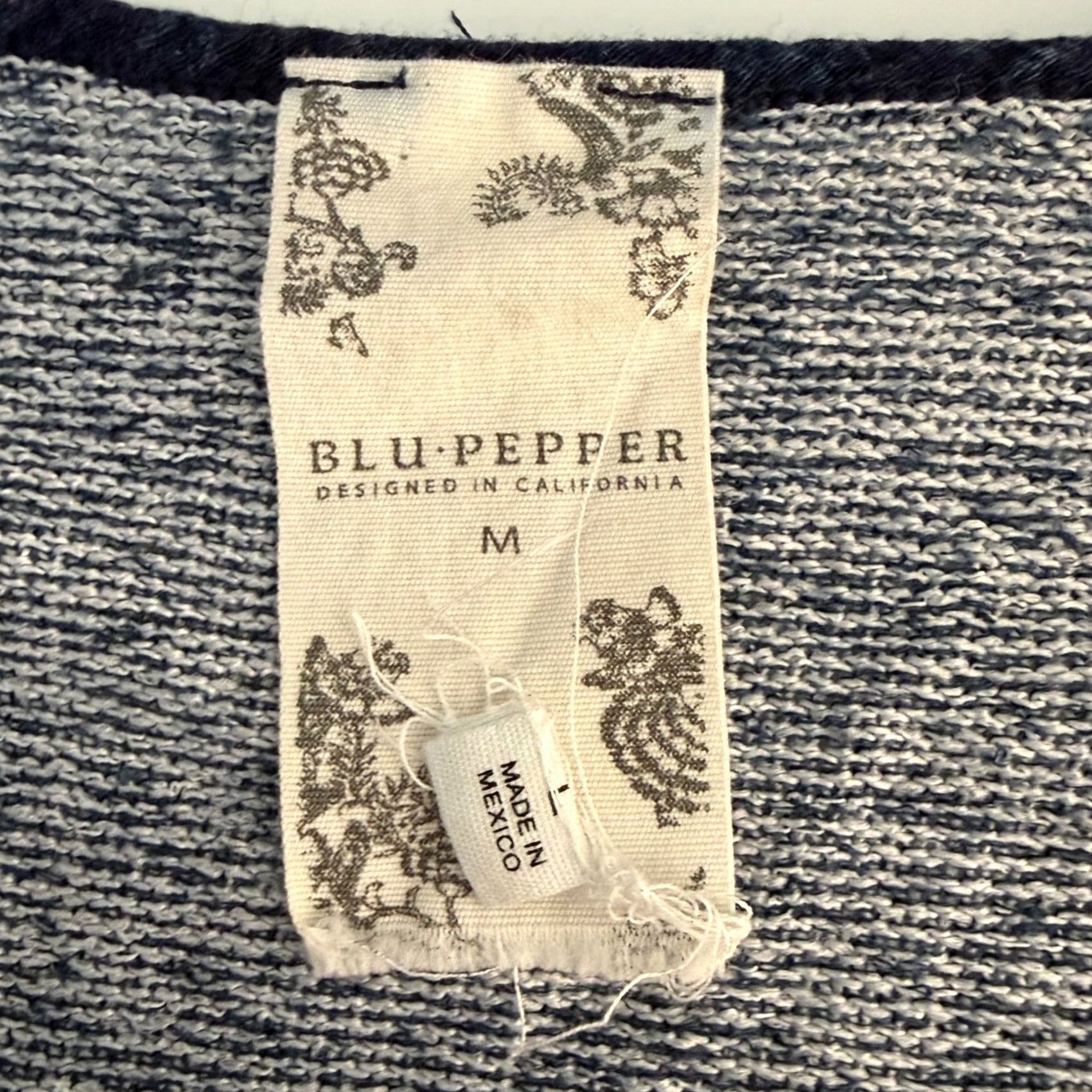 Vintage Blu Pepper Womens M SS Top Navy Floral Damask Mixed Media Boho Peasant Coastal Rayon Blouse Shirt Size M / US 6-8 / IT 42-44 - 7 Thumbnail