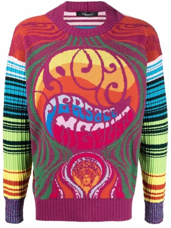 Versace o1y0525 Logo Crewneck Sweater in Multicolor Size US S / EU 44-46 / 1 - 1 Thumbnail