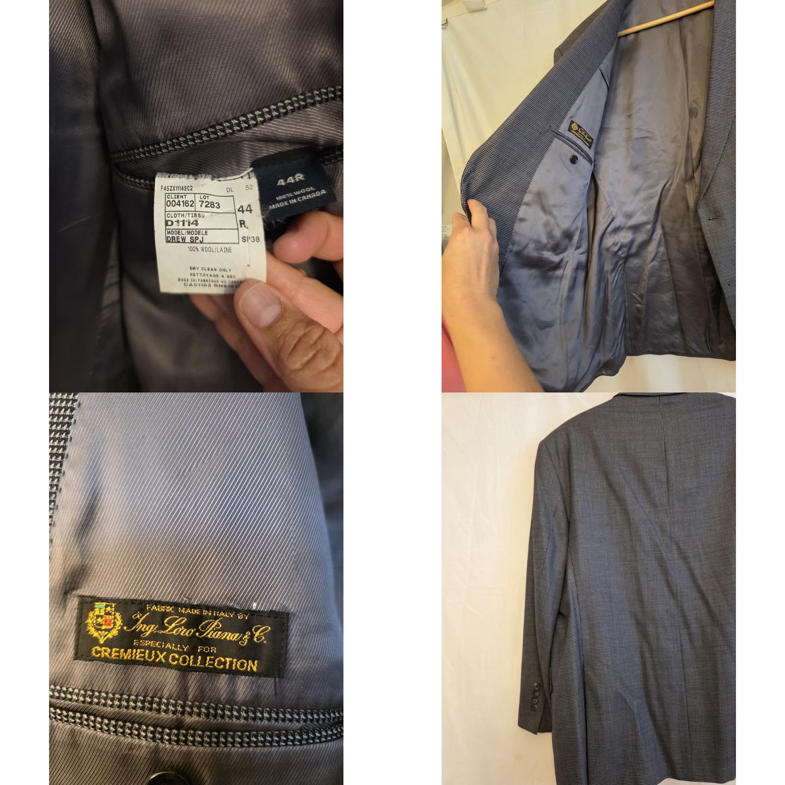 Cremieux Cremieux Blazer Sport Coat Mens 44 Gray Wool Check Loro Piana Jacket READ Size 44R - 9 Thumbnail