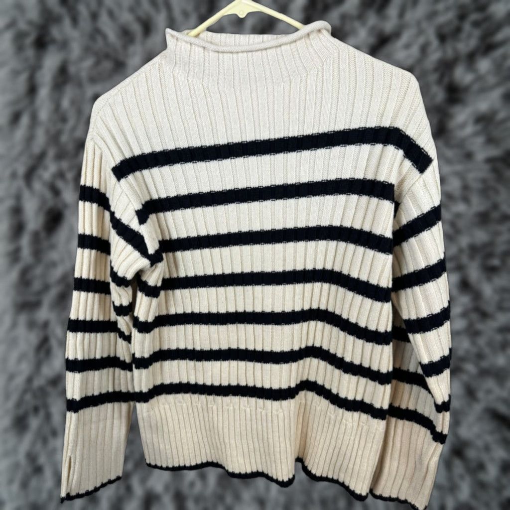 Zara Zara Sweater Women's S Beige Striped Cowl Neck Pullover Knit W 45 Size S / US 4 / IT 40 - 1 Thumbnail