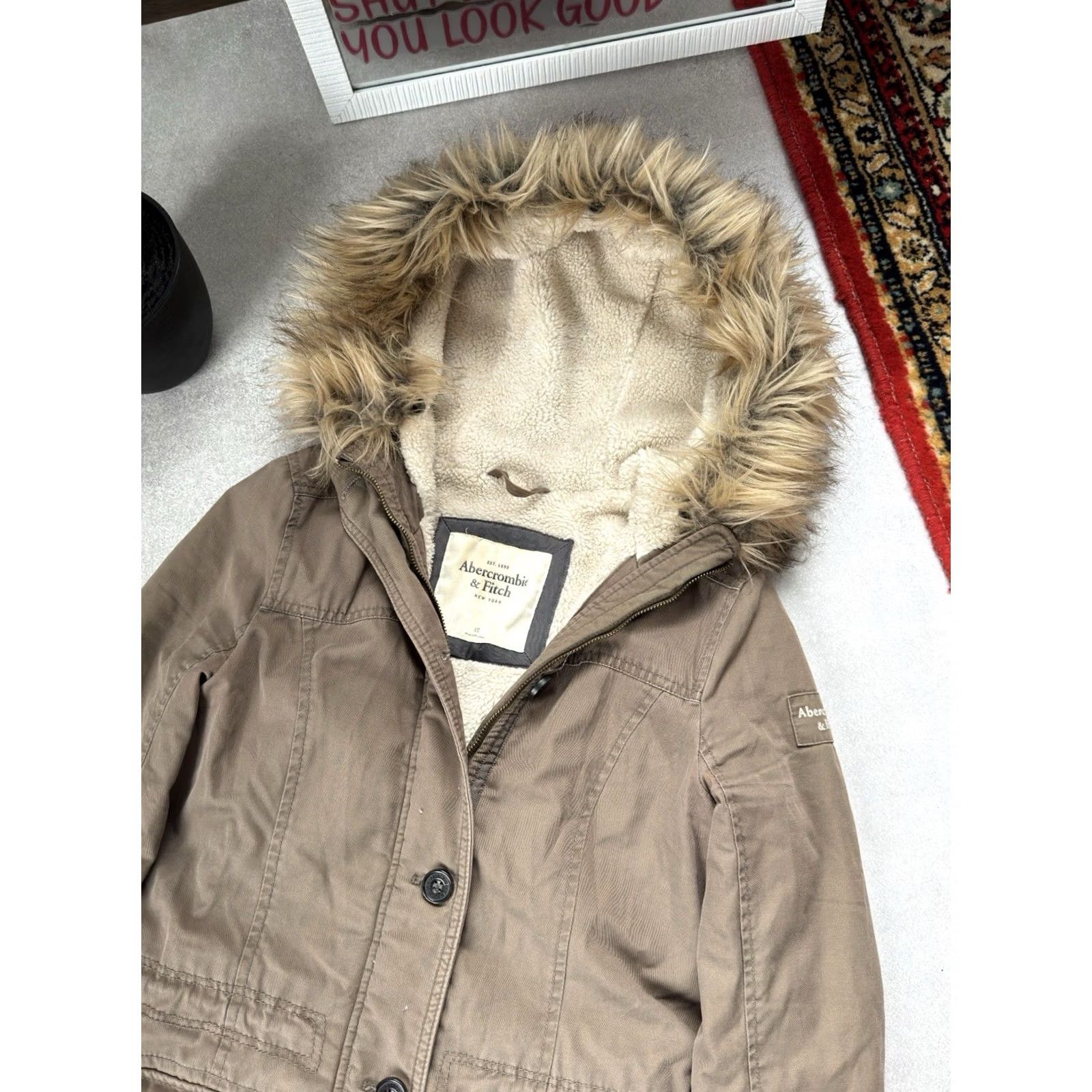 Abercrombie & Fitch VINTAGE Abercrombie & Fitch Long Coat Jacket Parka Women XS Brown Y2K Retro Faux Fur Hooded Long Coat Size XS / US 0-2 / IT 36-38 - 4 Thumbnail