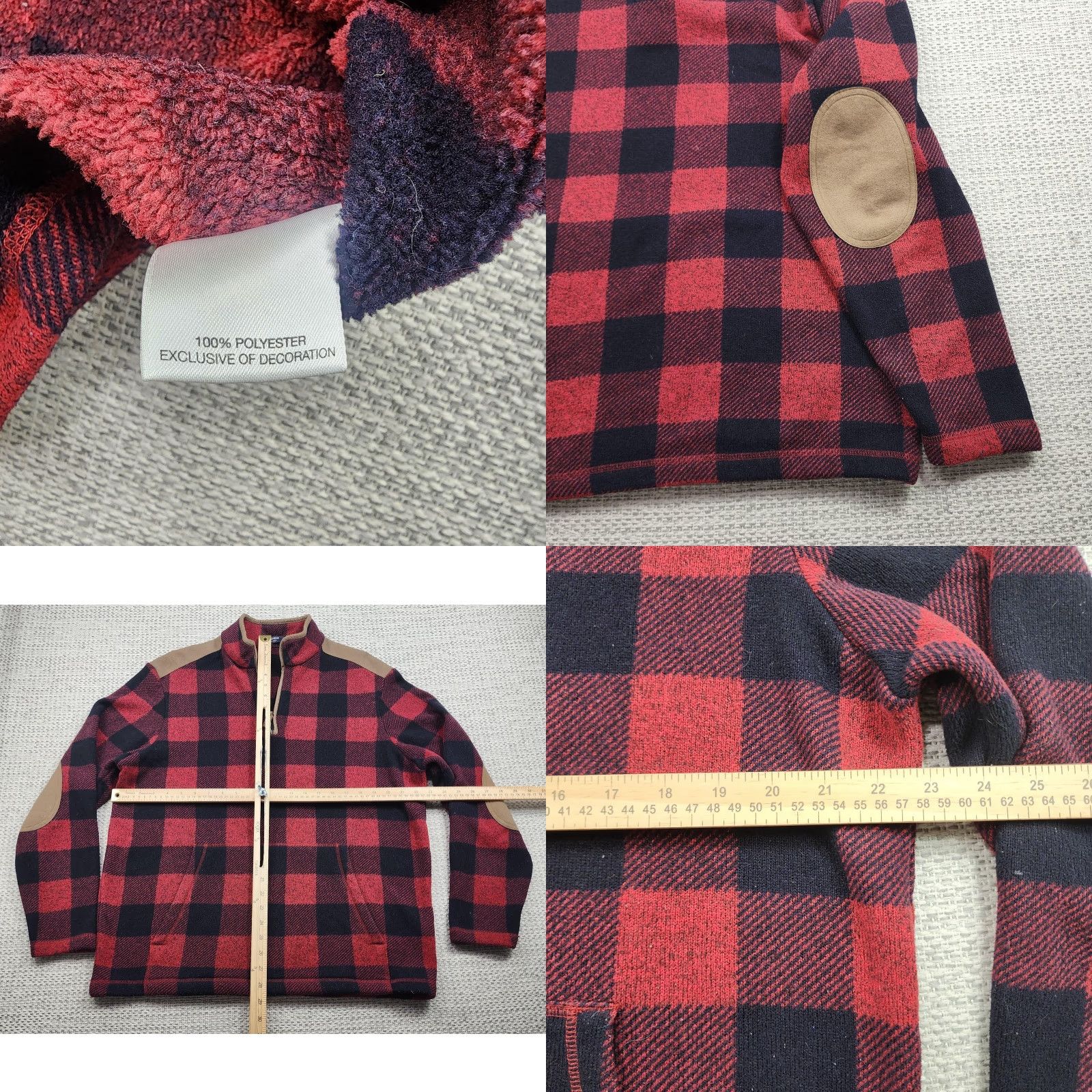 Cremieux Cremieux Sweater Mens Large Red Buffalo Plaid Quarter Zip Pullover Elbow Patch Size US L / EU 52-54 / 3 - 8 Thumbnail