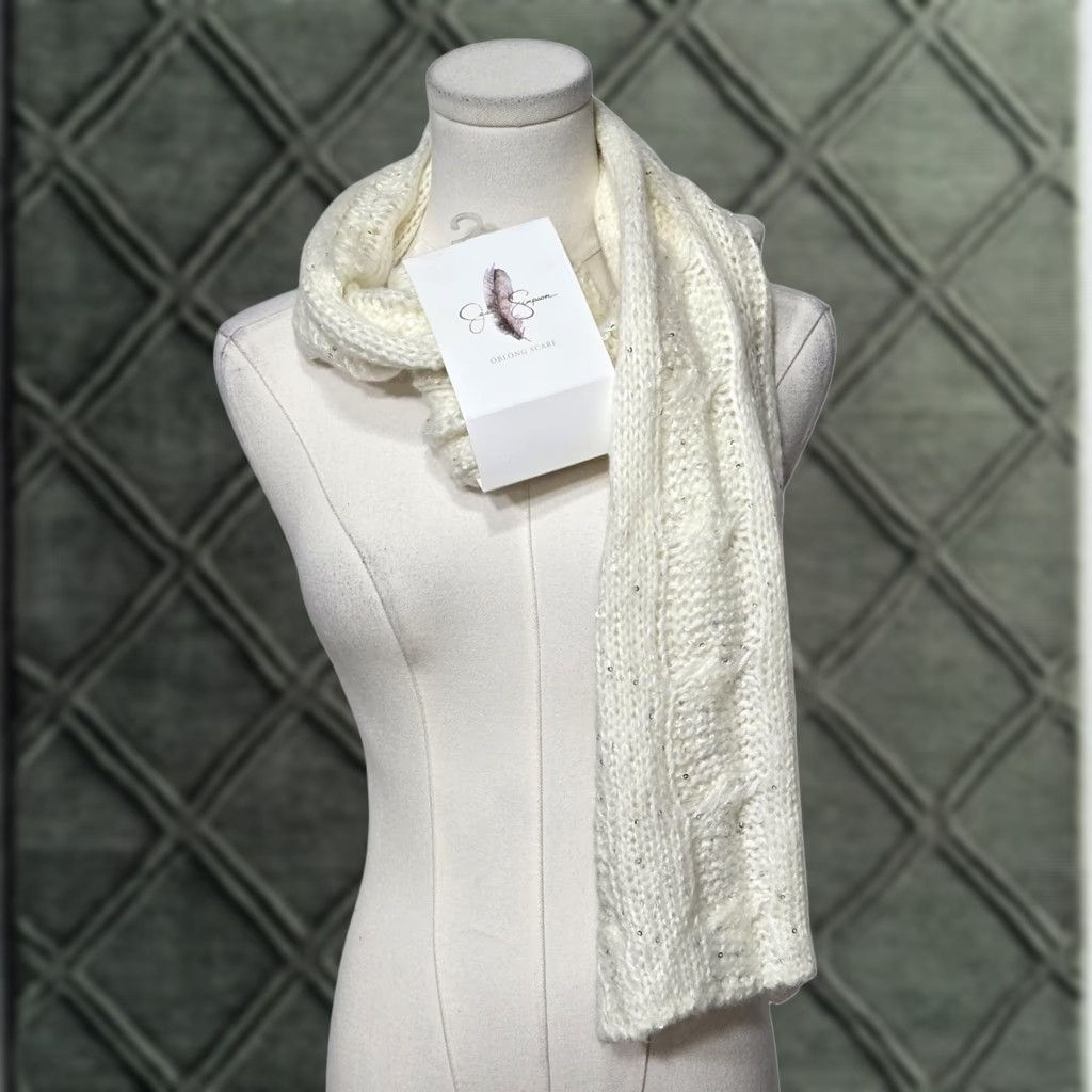 Jessica Simpson Jessica Simpson Scarf Womens One Size White Knit Oblong Sequin Winter Warm Size ONE SIZE - 1 Thumbnail