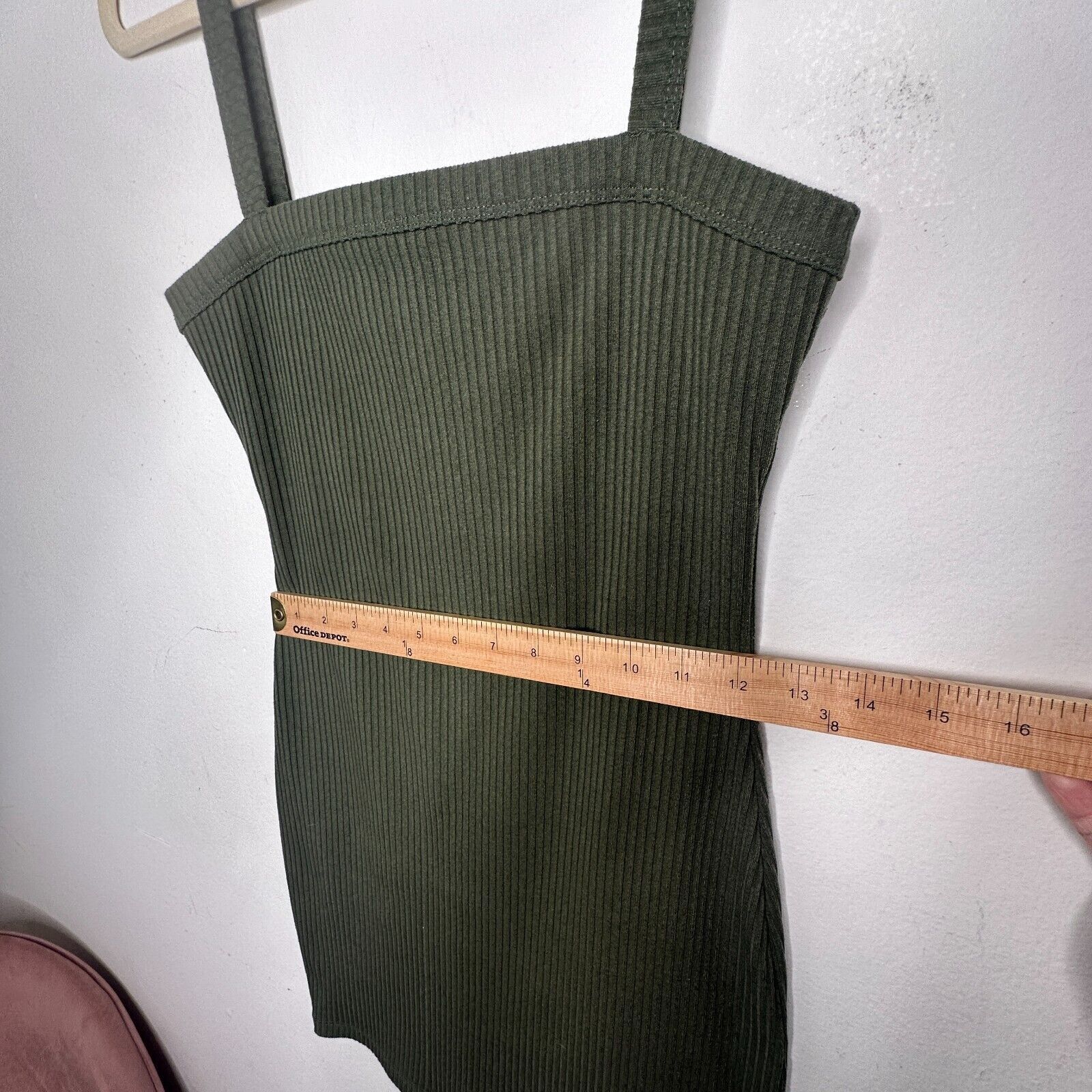 Other Lovers & Friends Olive Square Neck Rib Knit Bodycon Mini S Size S / US 4 / IT 40 - 10 Thumbnail