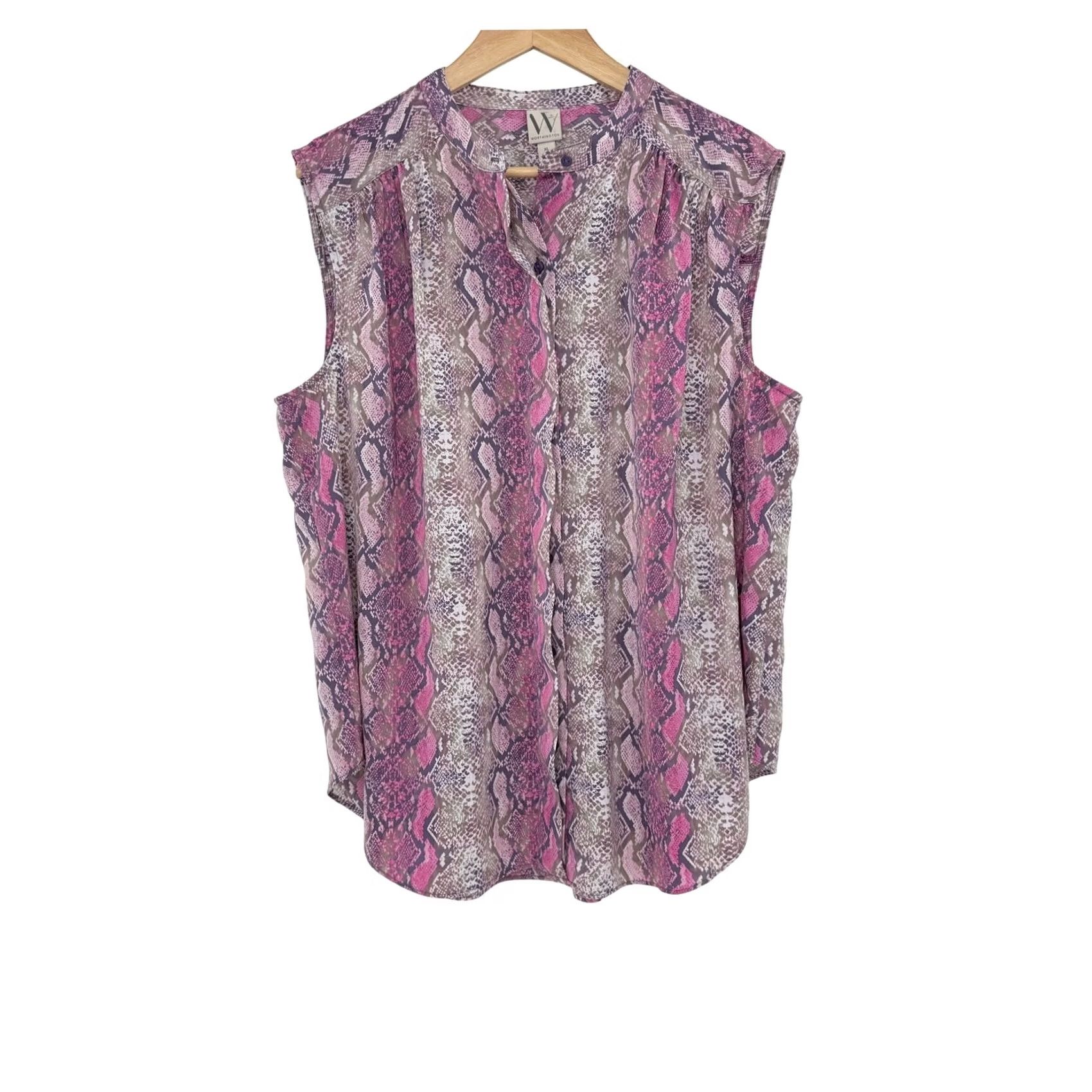Worthington Worthington Blouse XL Pink Snake Print Sleeveless Button Up Top Womens Size XL / US 12-14 / IT 48-50 - 2 Thumbnail